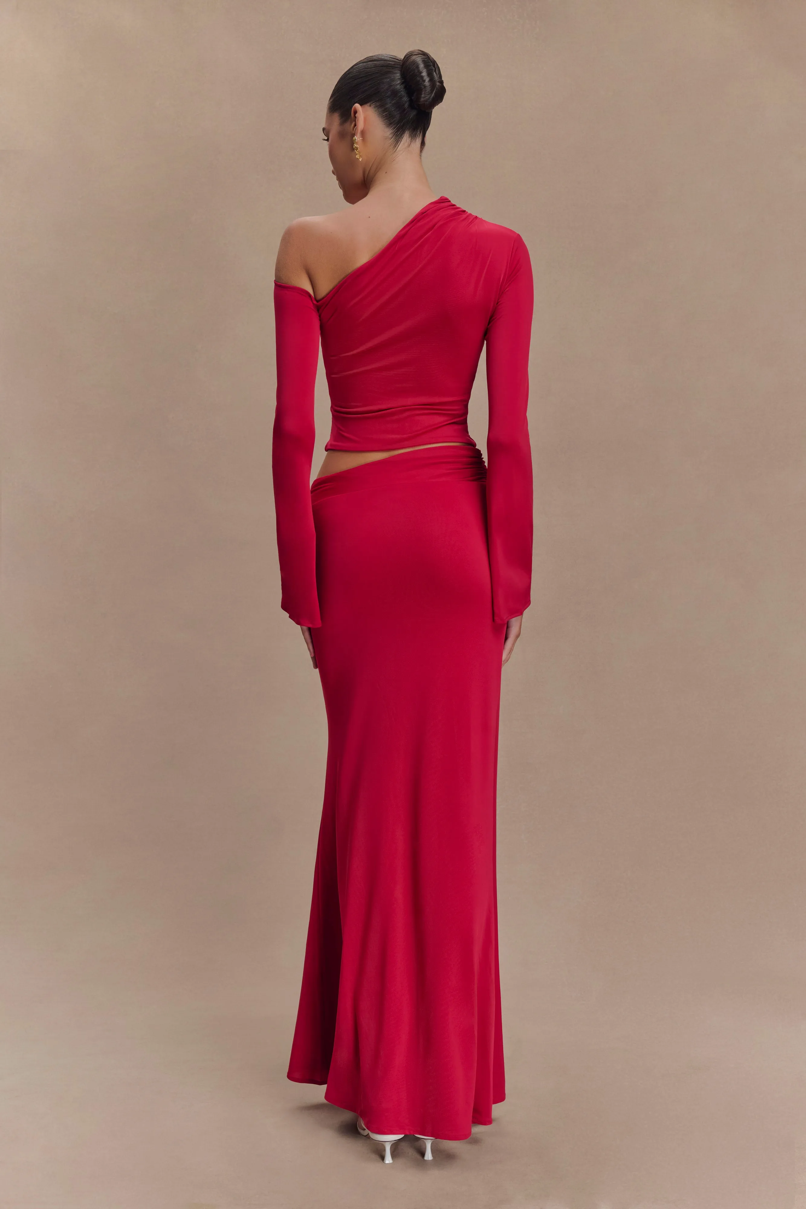 Ainsley Asymmetrical Maxi Skirt With Floral Hardware - Fuchsia Pink sold by Meshki product image thumbnail 2