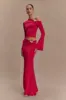 Ainsley Asymmetrical Long Sleeve Top With Floral Hardware - Fuchsia Pink sold by Meshki