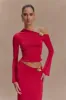 Ainsley Asymmetrical Long Sleeve Top With Floral Hardware - Fuchsia Pink sold by Meshki