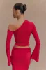 Ainsley Asymmetrical Long Sleeve Top With Floral Hardware - Fuchsia Pink sold by Meshki