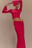 Ainsley Asymmetrical Long Sleeve Top With Floral Hardware - Fuchsia Pink sold by Meshki