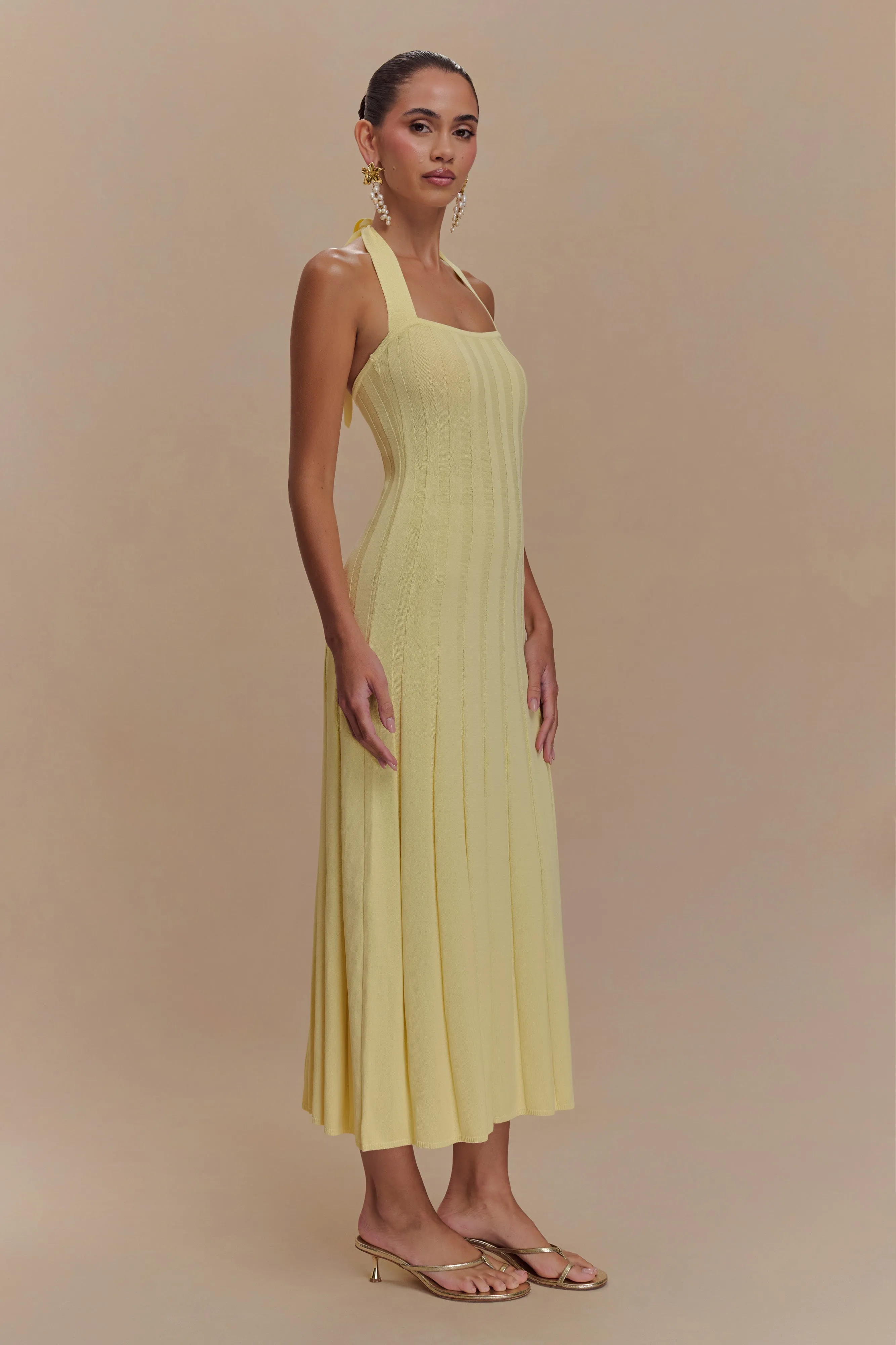 Jacqui Halter Knit Midi Dress - Lemon sold by Meshki product image thumbnail 4