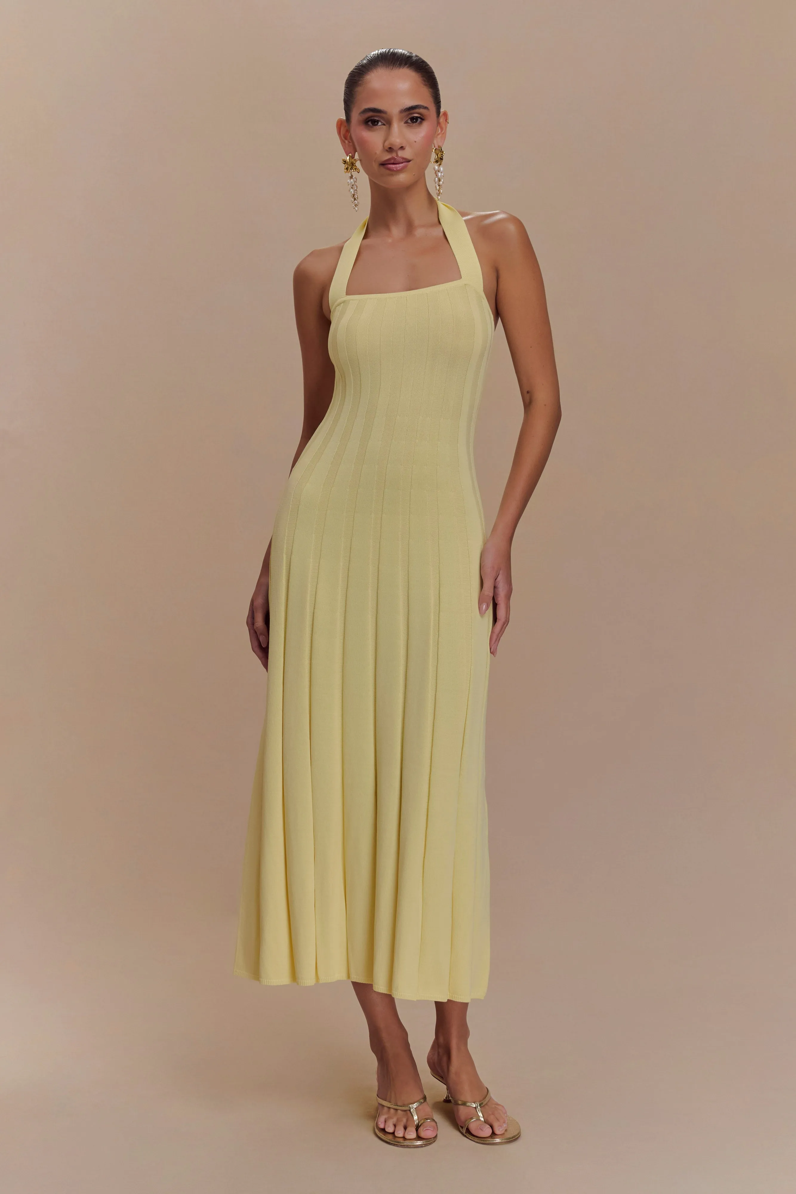 Jacqui Halter Knit Midi Dress - Lemon sold by Meshki