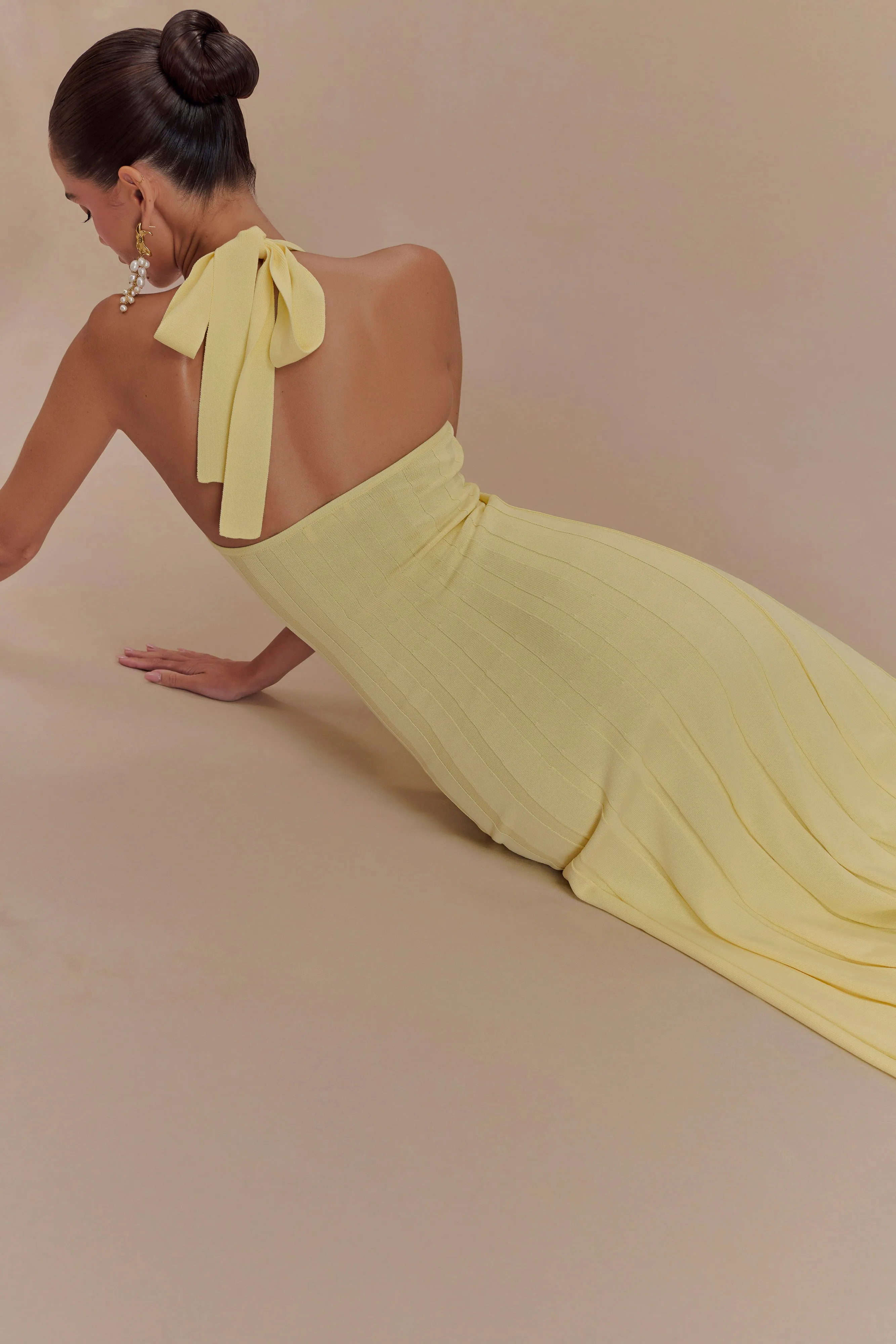 Jacqui Halter Knit Midi Dress - Lemon sold by Meshki product image thumbnail 3