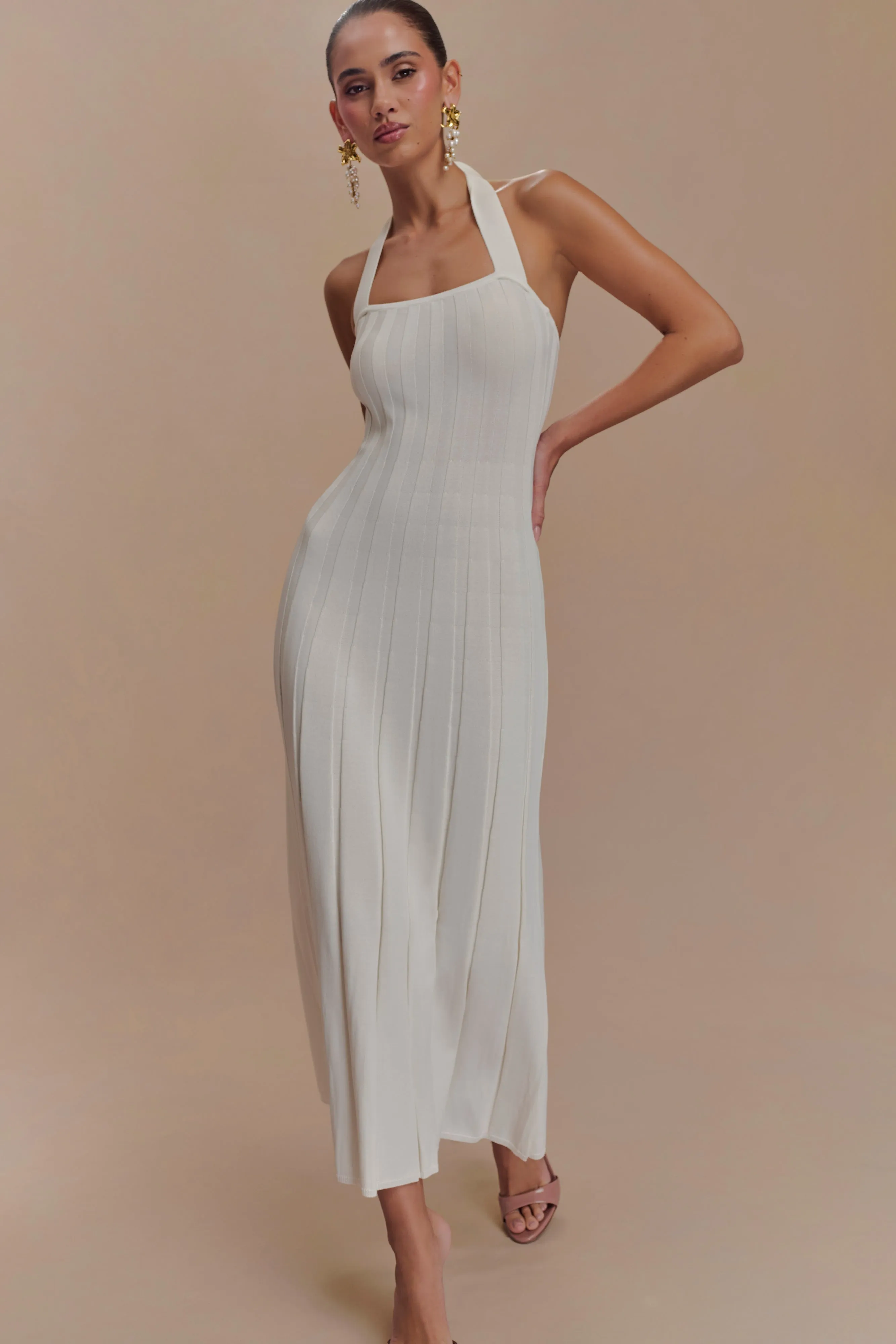 Jacqui Halter Knit Midi Dress - Ivory sold by Meshki product image thumbnail 3