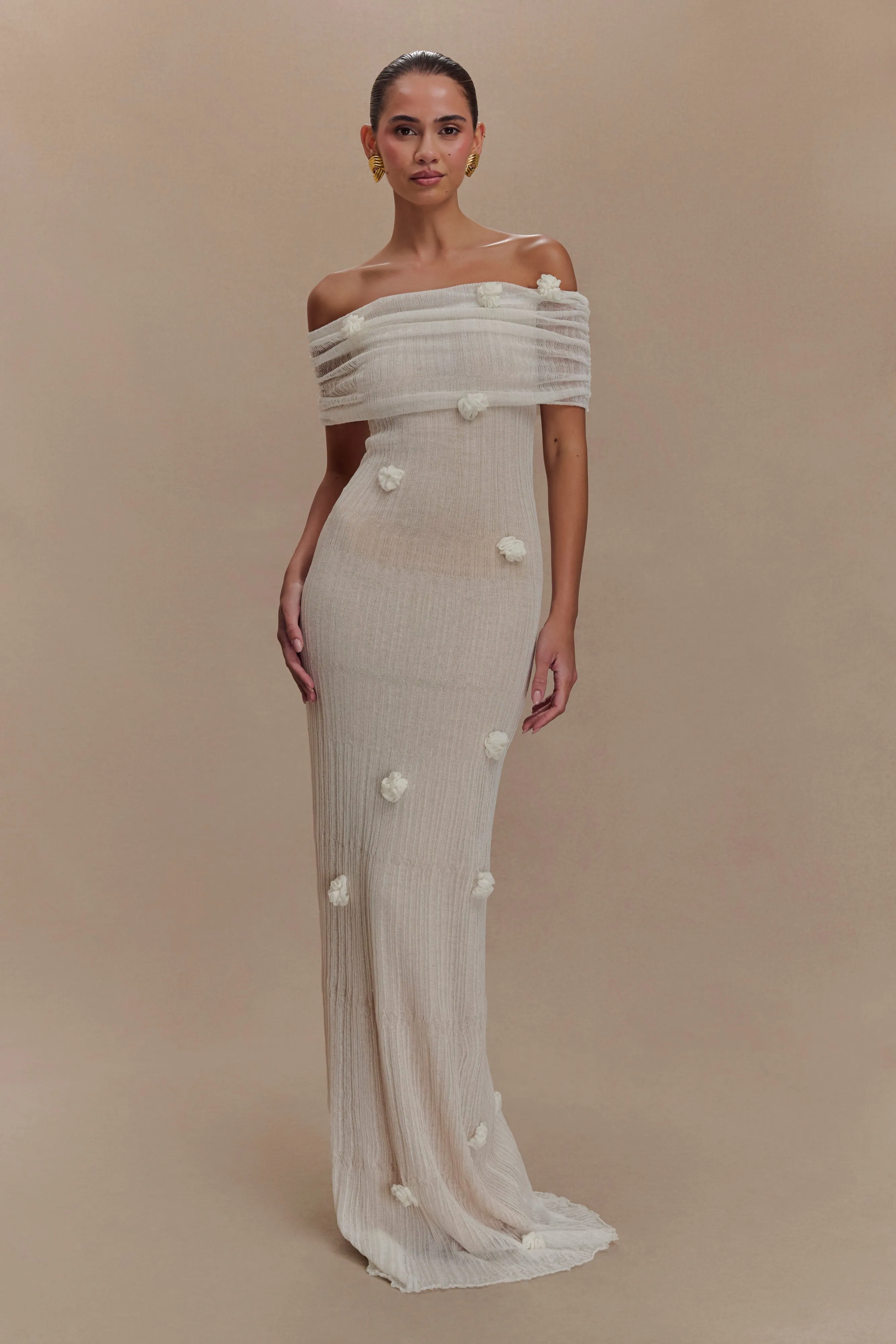 Brynn Orchid Knit Maxi Dress - Ivory sold by Meshki product image thumbnail 5