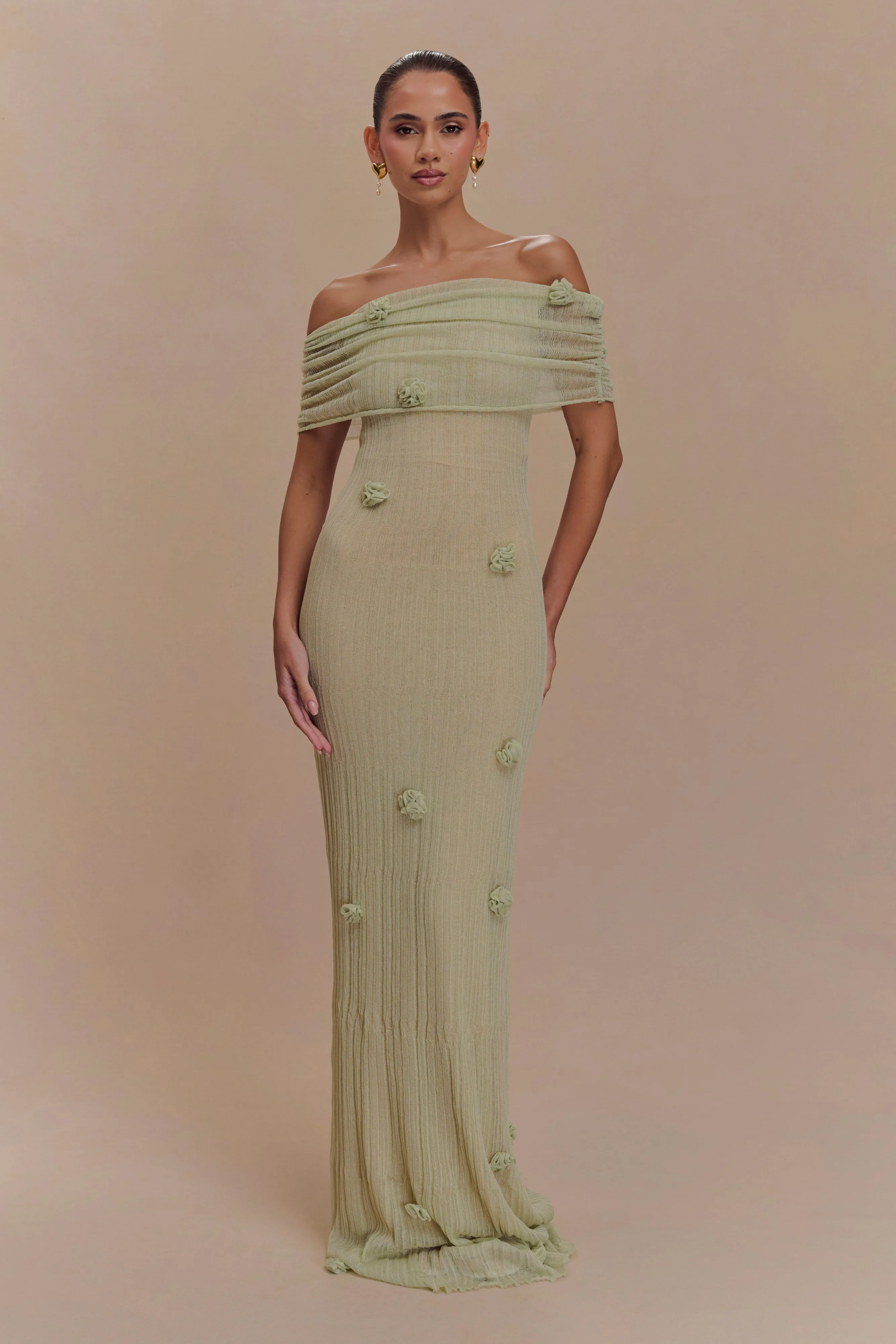 Brynn Orchid Knit Maxi Dress - Pastel Green sold by Meshki