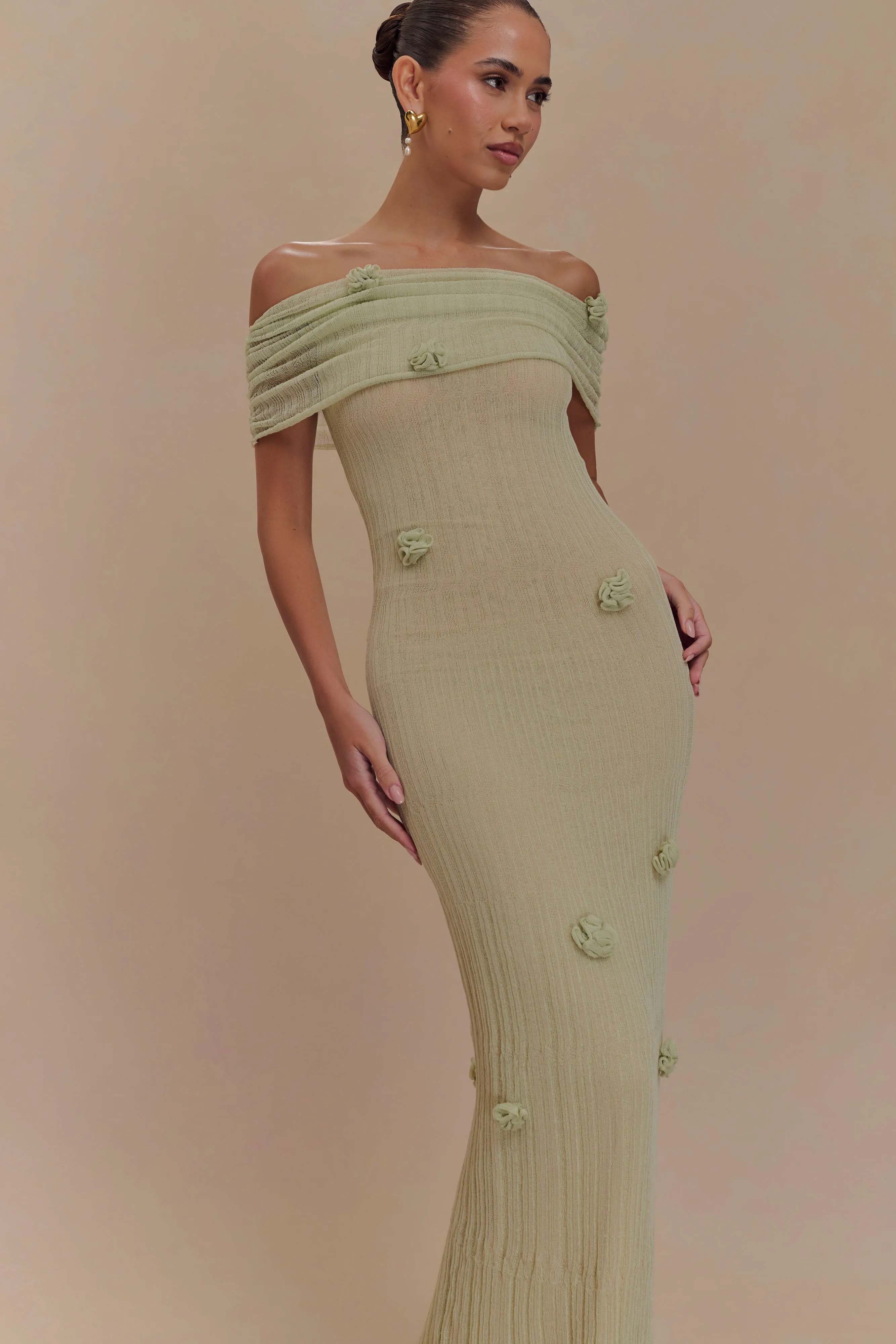 Brynn Orchid Knit Maxi Dress - Pastel Green sold by Meshki product image thumbnail 3
