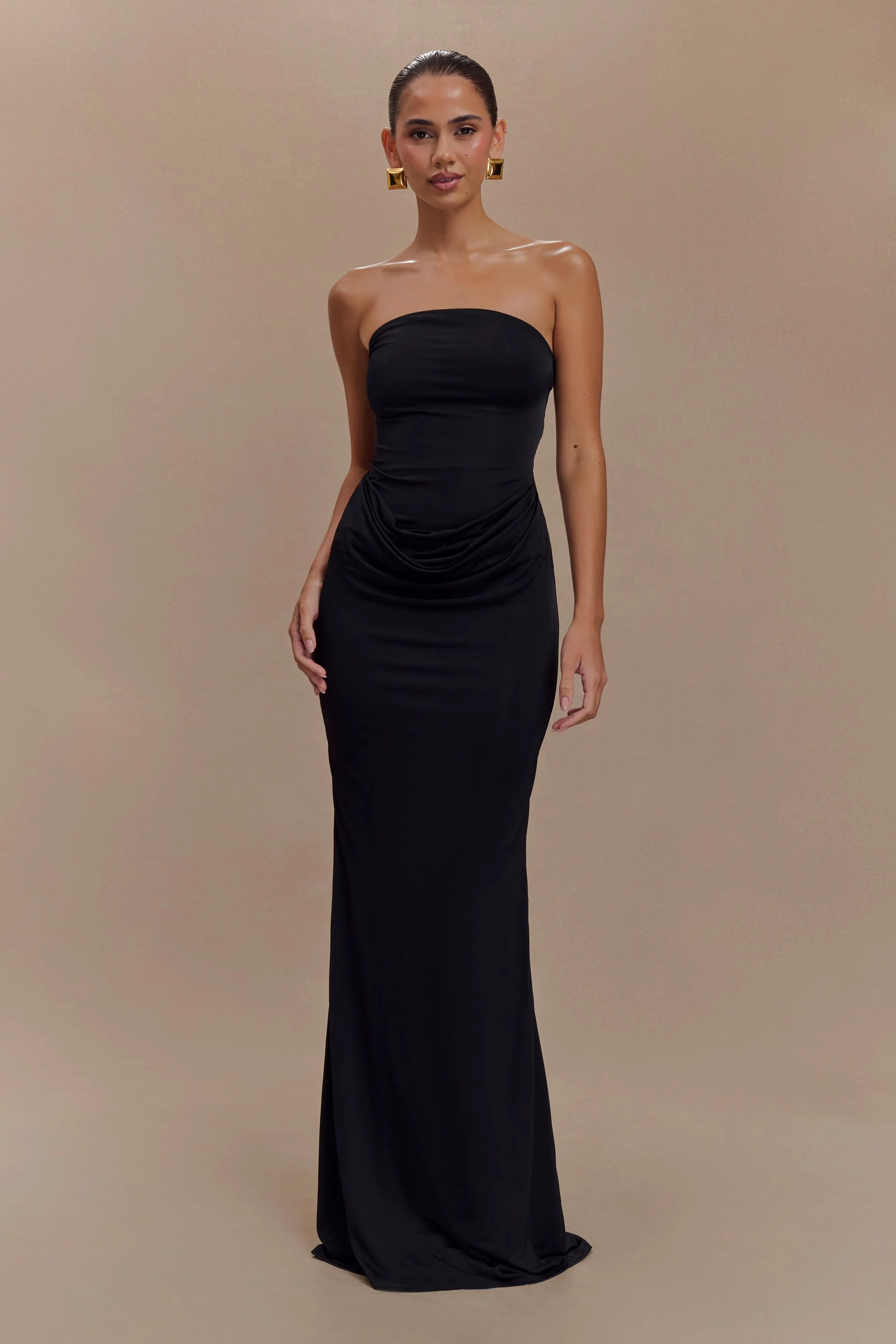 Madison Strapless Slinky Maxi Dress - Black sold by Meshki product image thumbnail 5