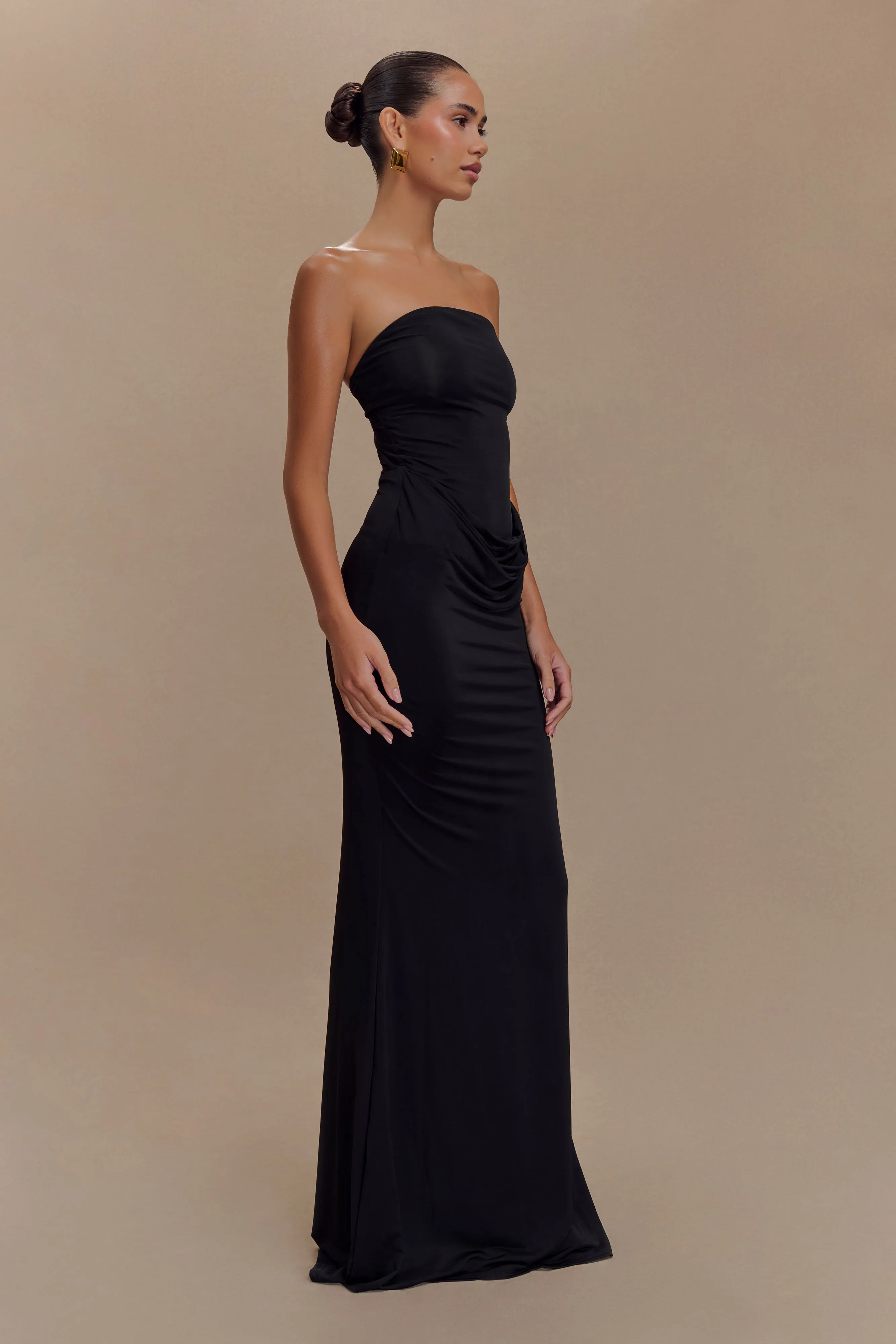 Madison Strapless Slinky Maxi Dress - Black sold by Meshki product image thumbnail 4
