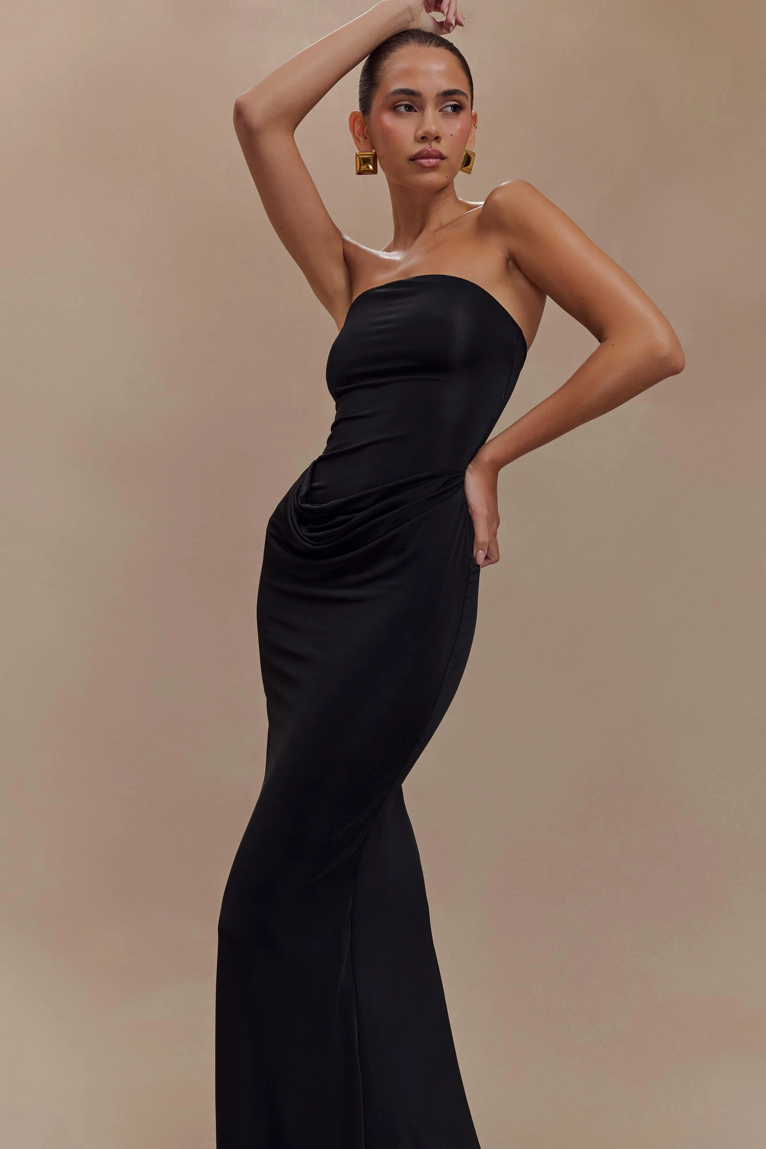 Madison Strapless Slinky Maxi Dress - Black sold by Meshki product image thumbnail 3