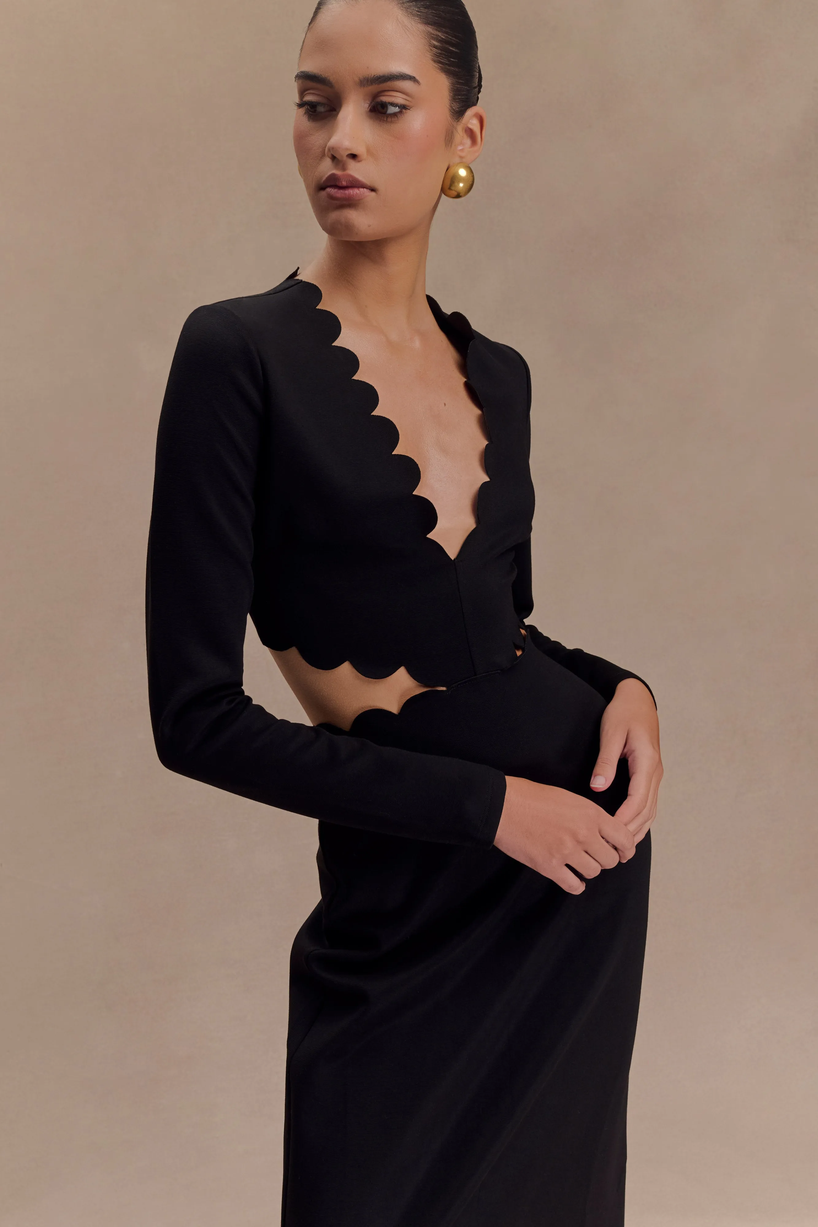 Cynthia Scalloped Halter Maxi Dress - Black sold by Meshki product image thumbnail 4