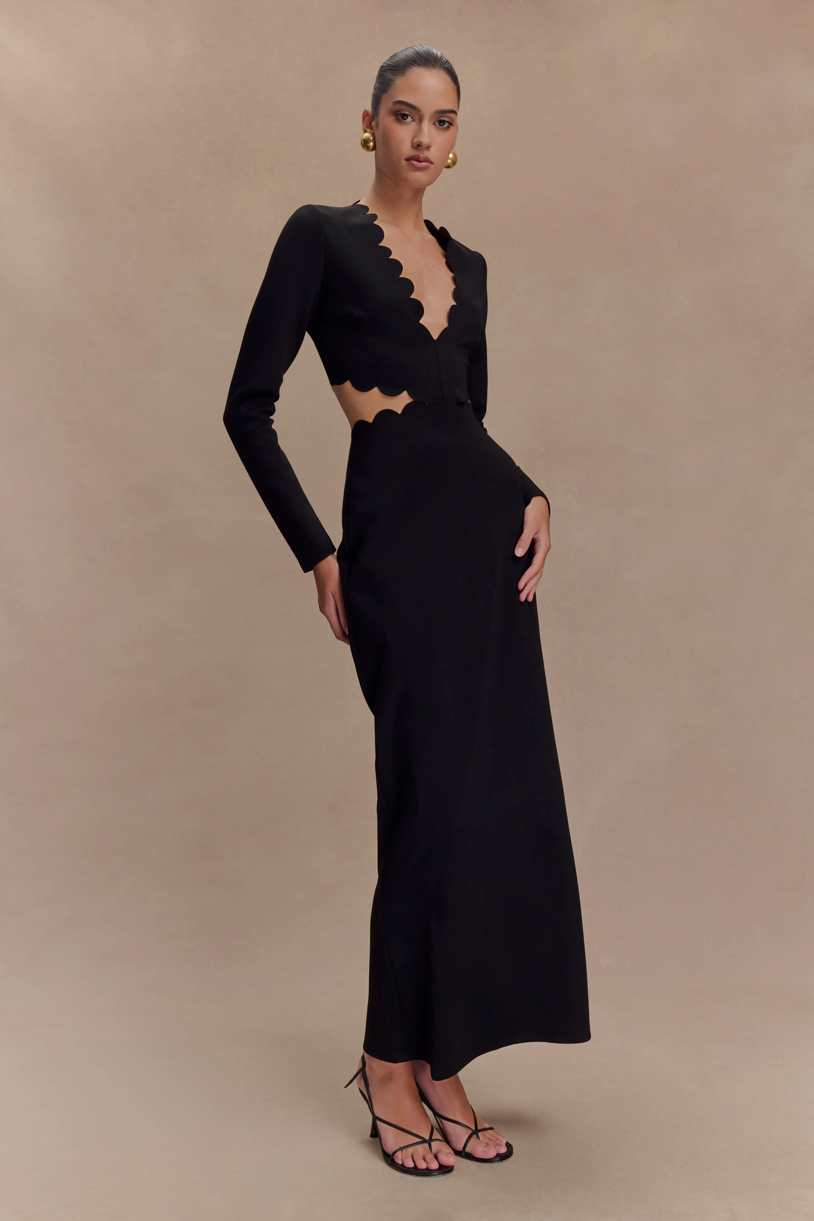 Cynthia Scalloped Halter Maxi Dress - Black sold by Meshki product image thumbnail 5