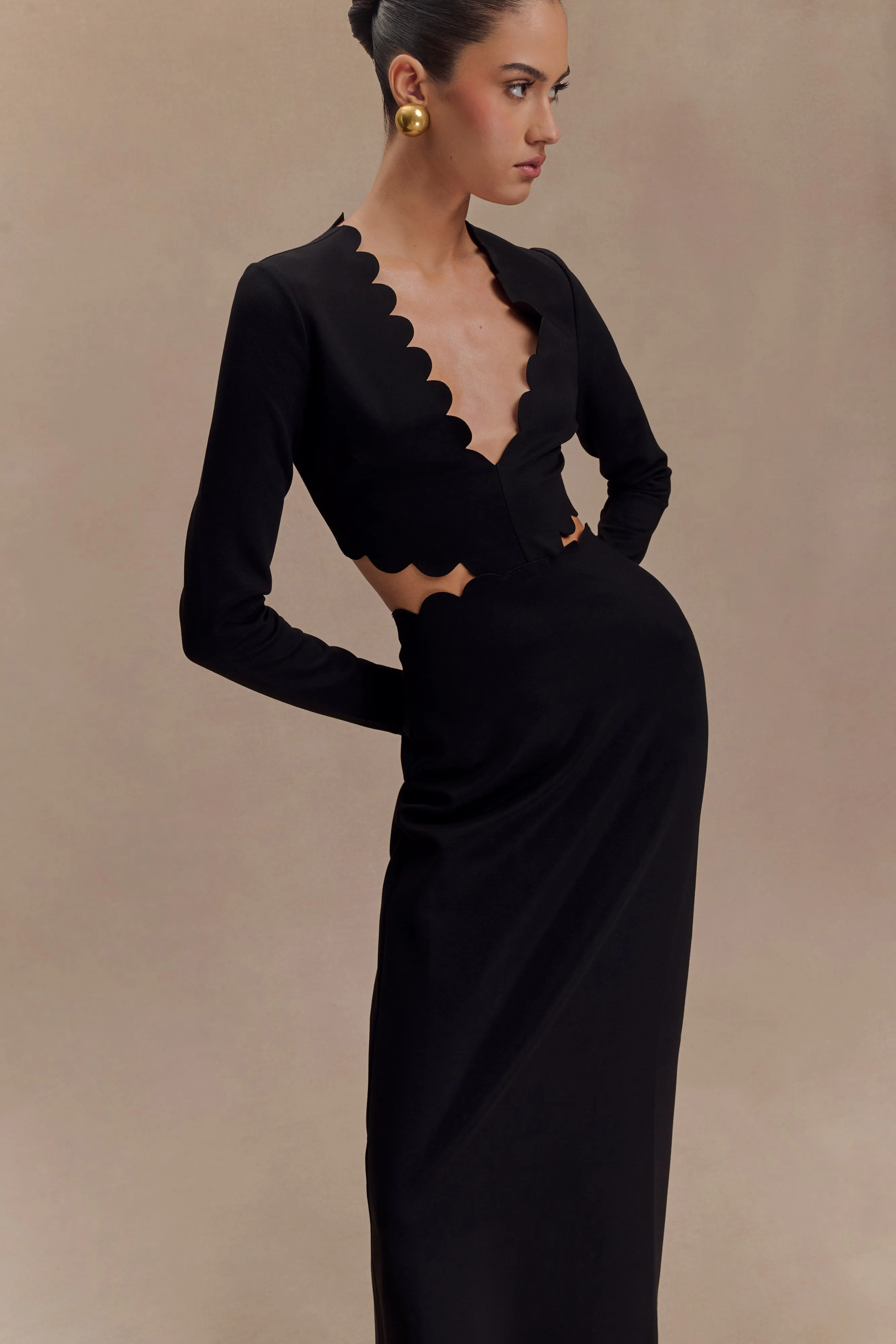 Cynthia Scalloped Halter Maxi Dress - Black sold by Meshki product image thumbnail 3