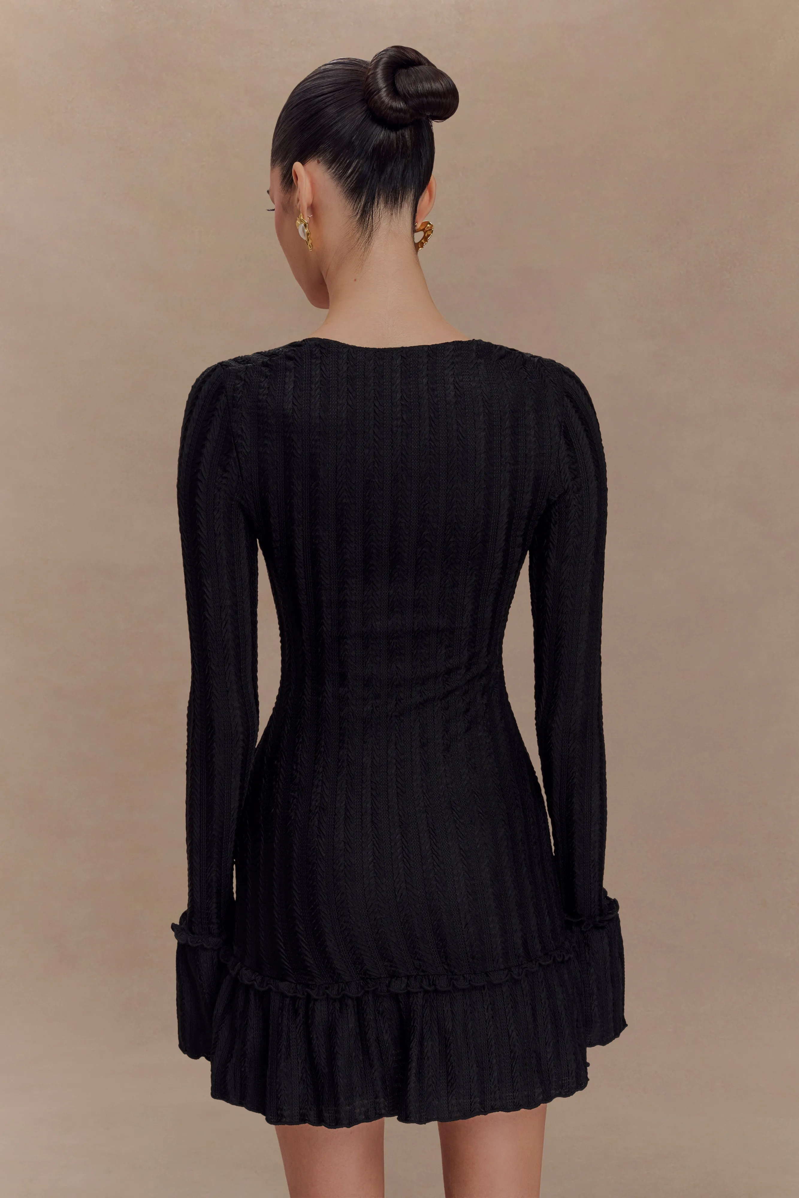 Daphne Pointelle Long Sleeve Mini Dress - Black sold by Meshki product image thumbnail 2