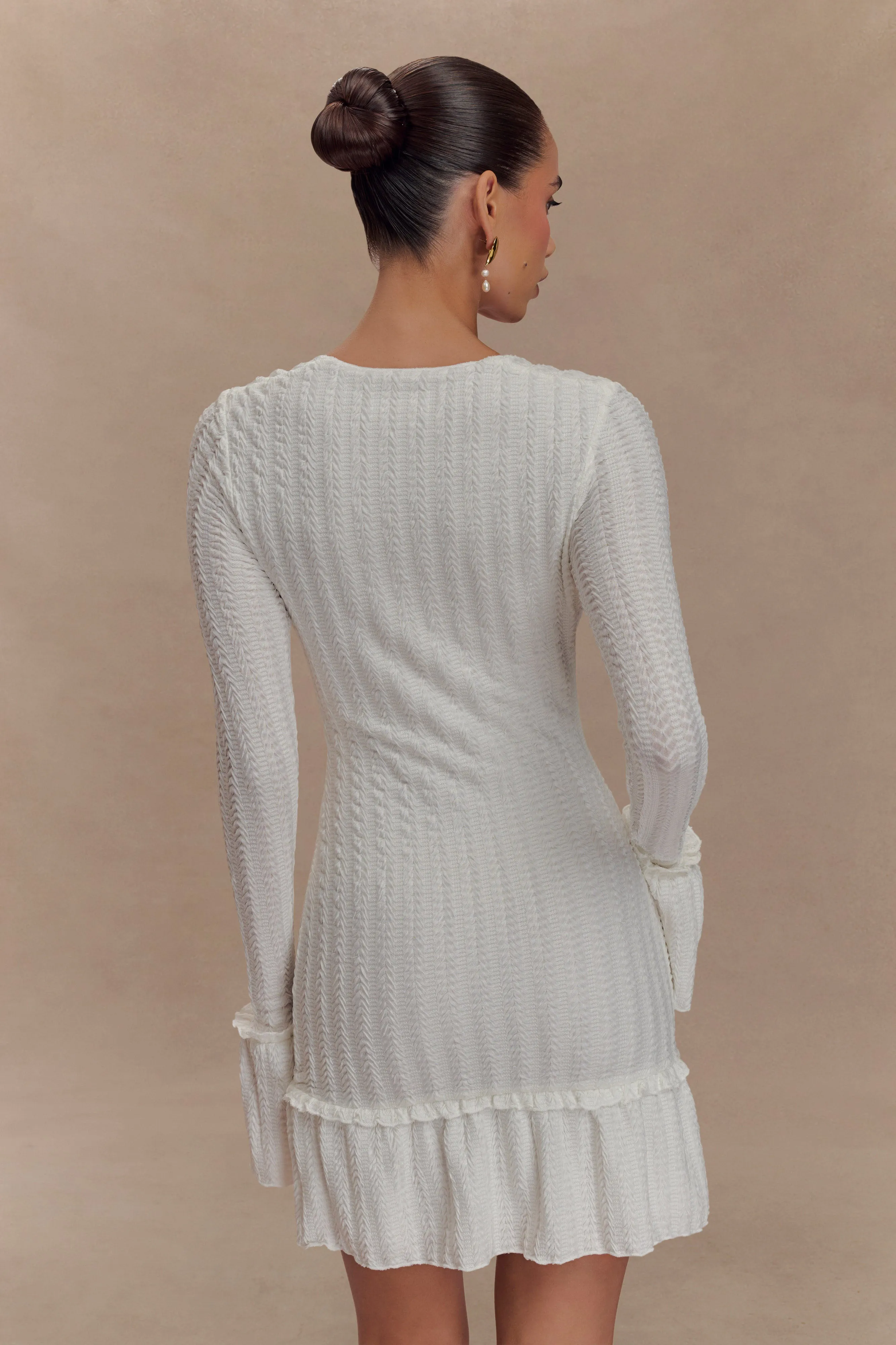 Daphne Pointelle Long Sleeve Mini Dress - Ivory sold by Meshki product image thumbnail 2