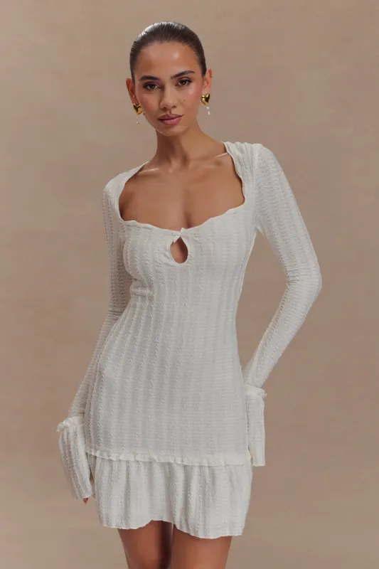 Daphne Pointelle Long Sleeve Mini Dress - Ivory sold by Meshki