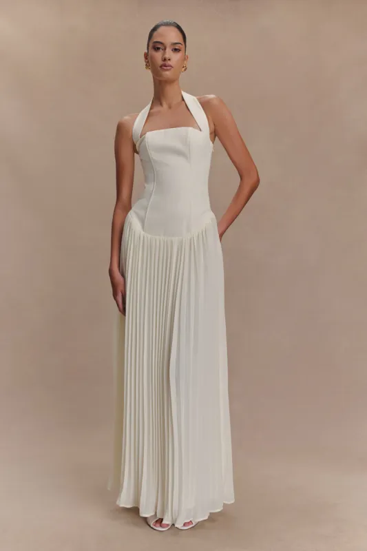 Stacie Pleated Halter Maxi Dress - Ivory sold by Meshki