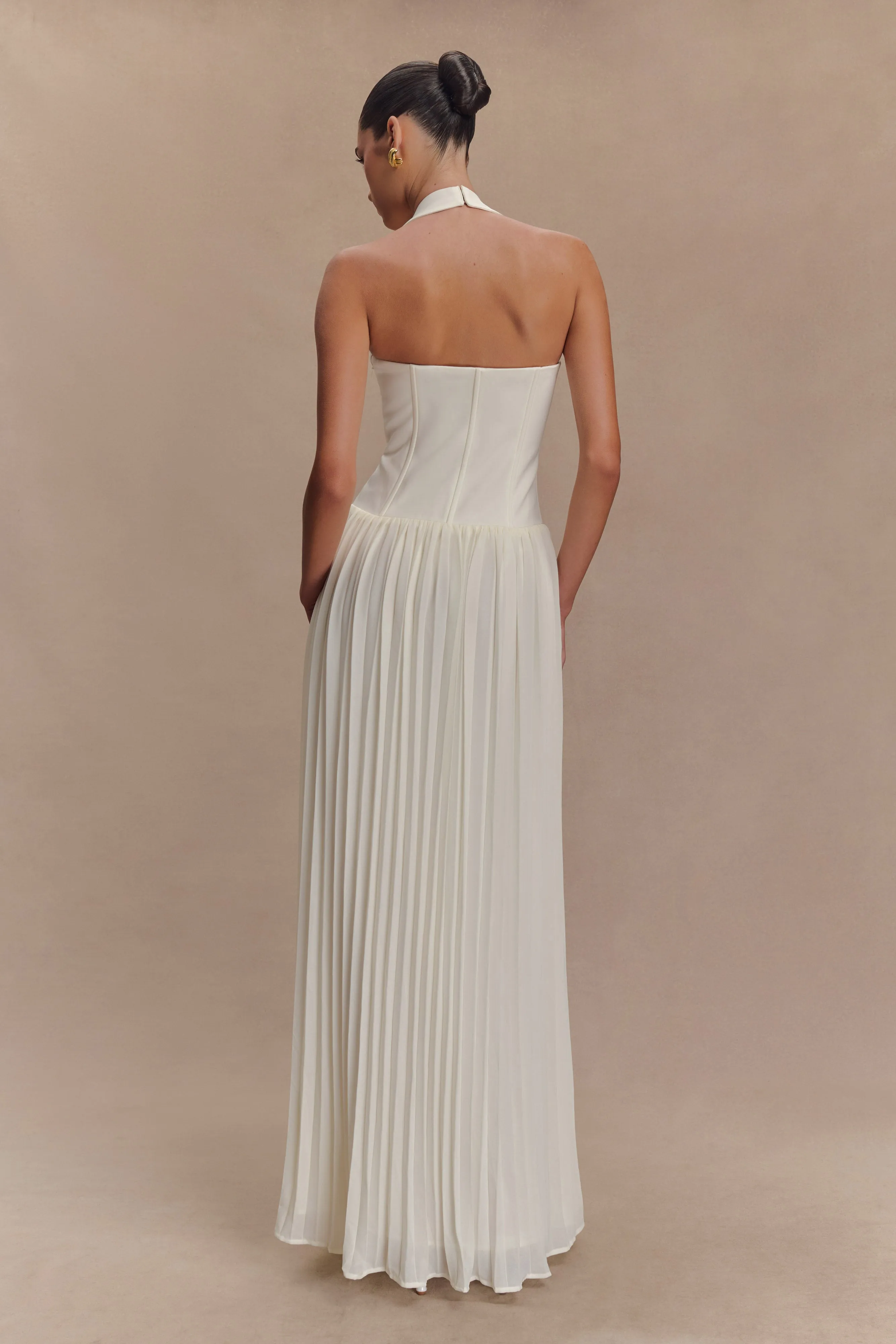 Stacie Pleated Halter Maxi Dress - Ivory sold by Meshki product image thumbnail 2