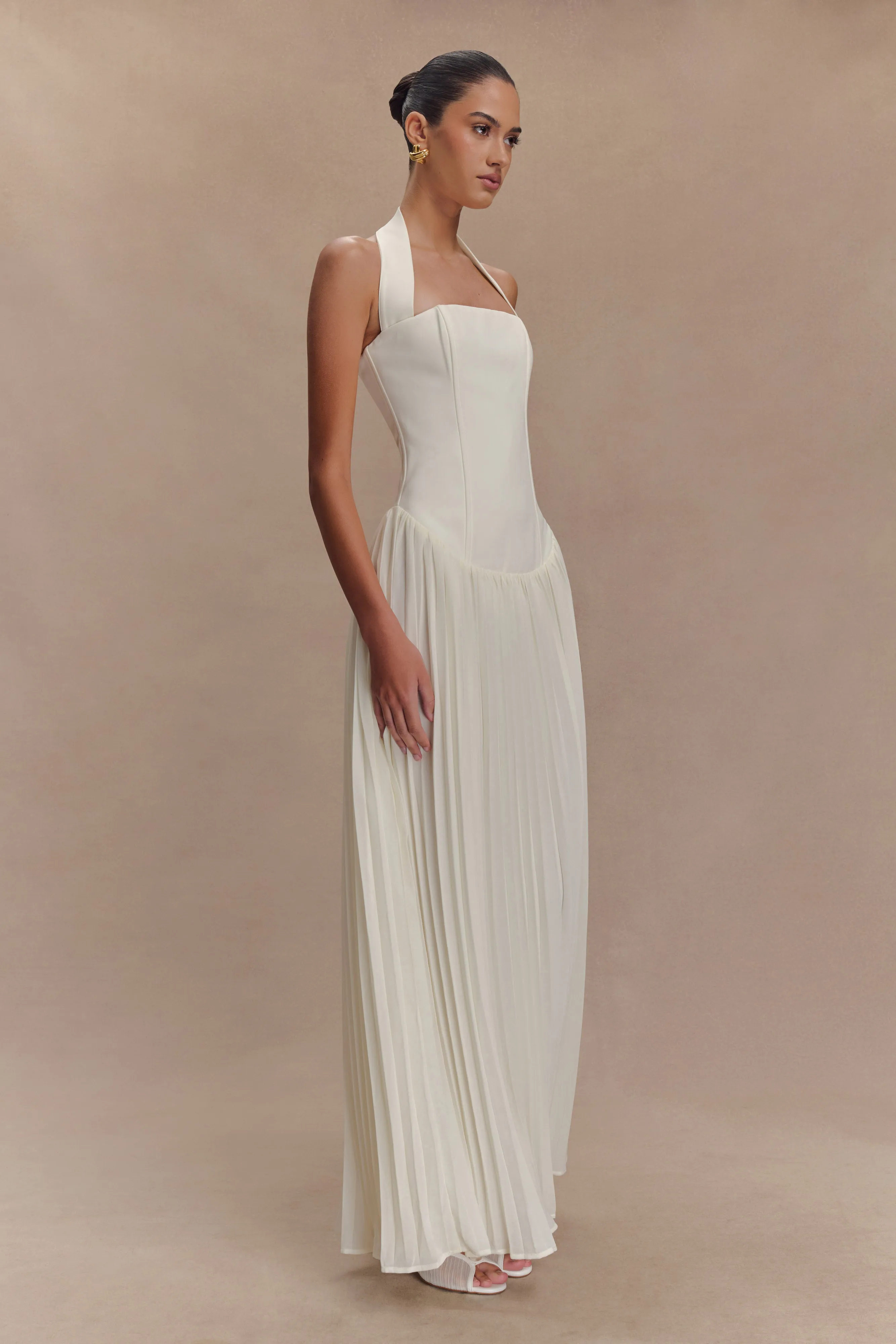 Stacie Pleated Halter Maxi Dress - Ivory sold by Meshki product image thumbnail 5