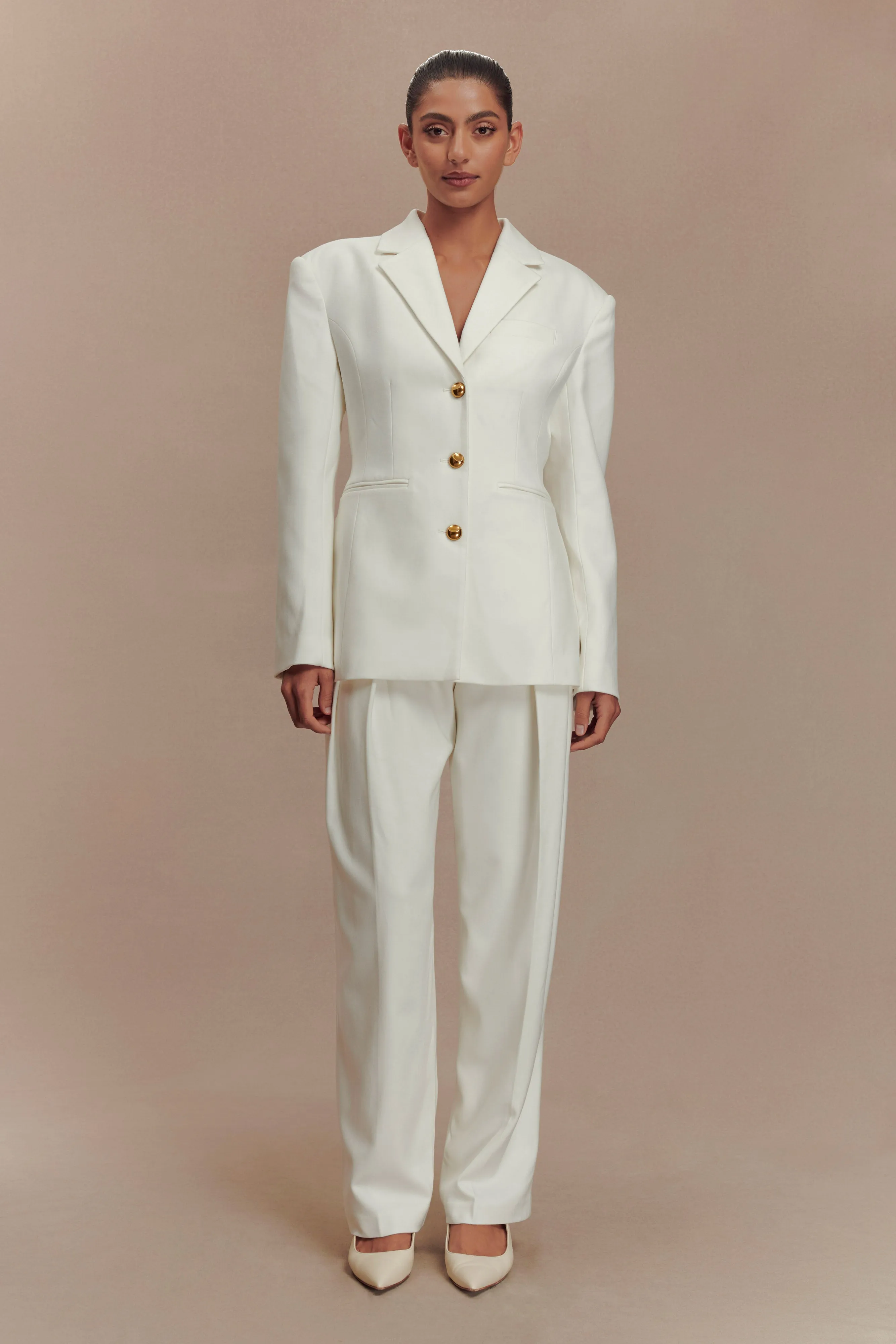 Penelope Pleated High Waisted Pants - Ivory sold by Meshki product image thumbnail 2