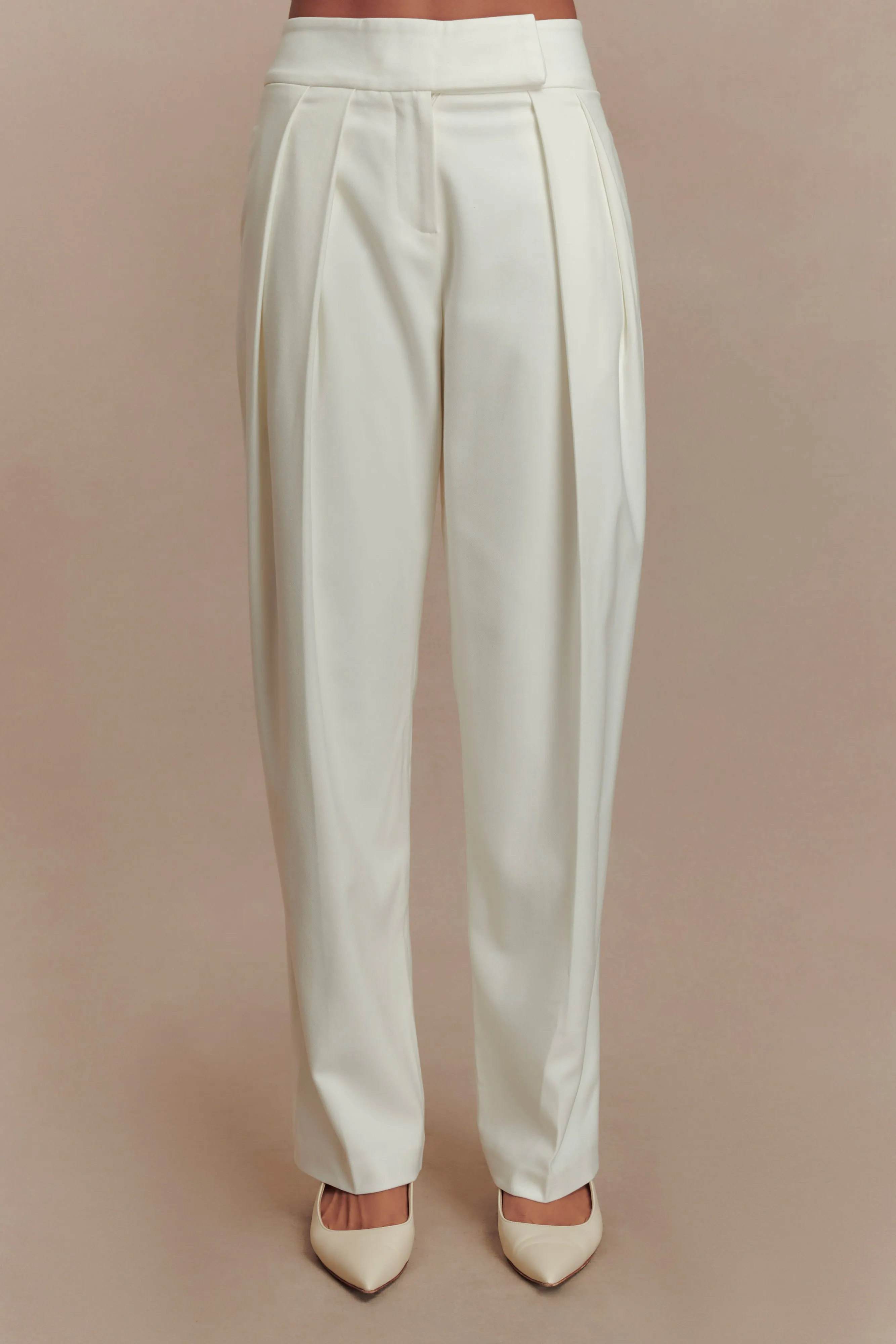 Penelope Pleated High Waisted Pants - Ivory sold by Meshki