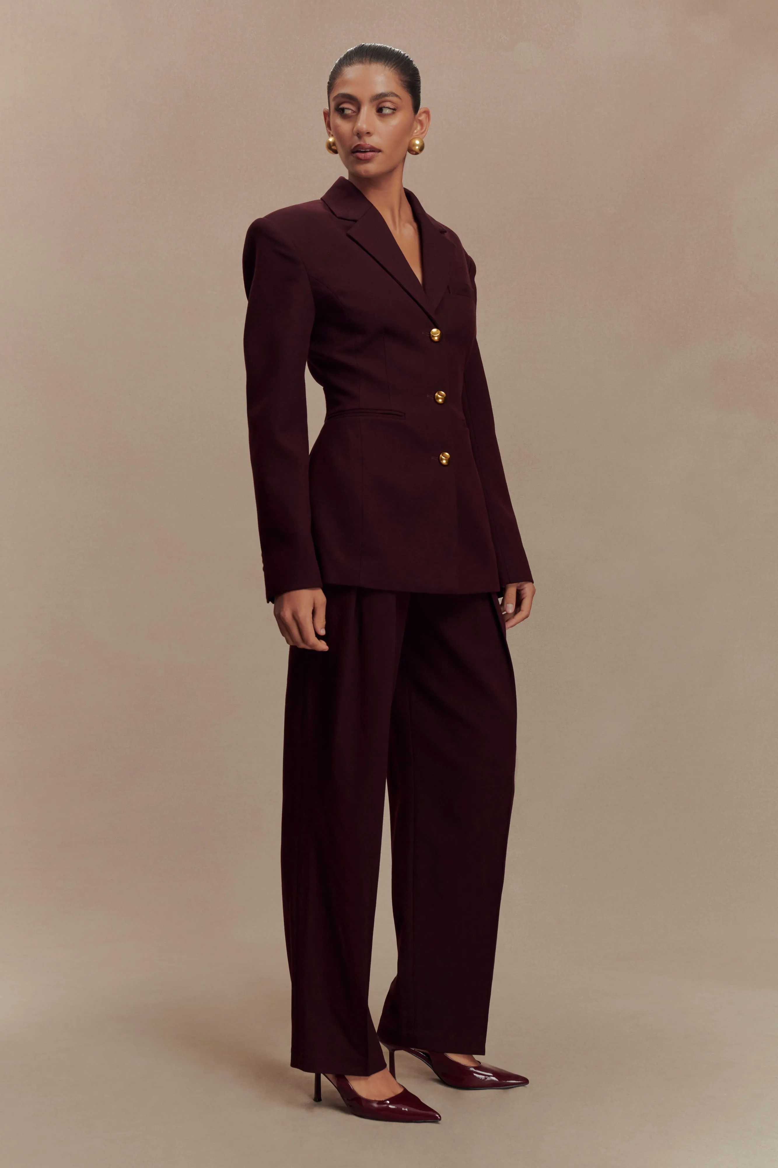 Penelope Pleated High Waisted Pants - Mahogany sold by Meshki product image thumbnail 5