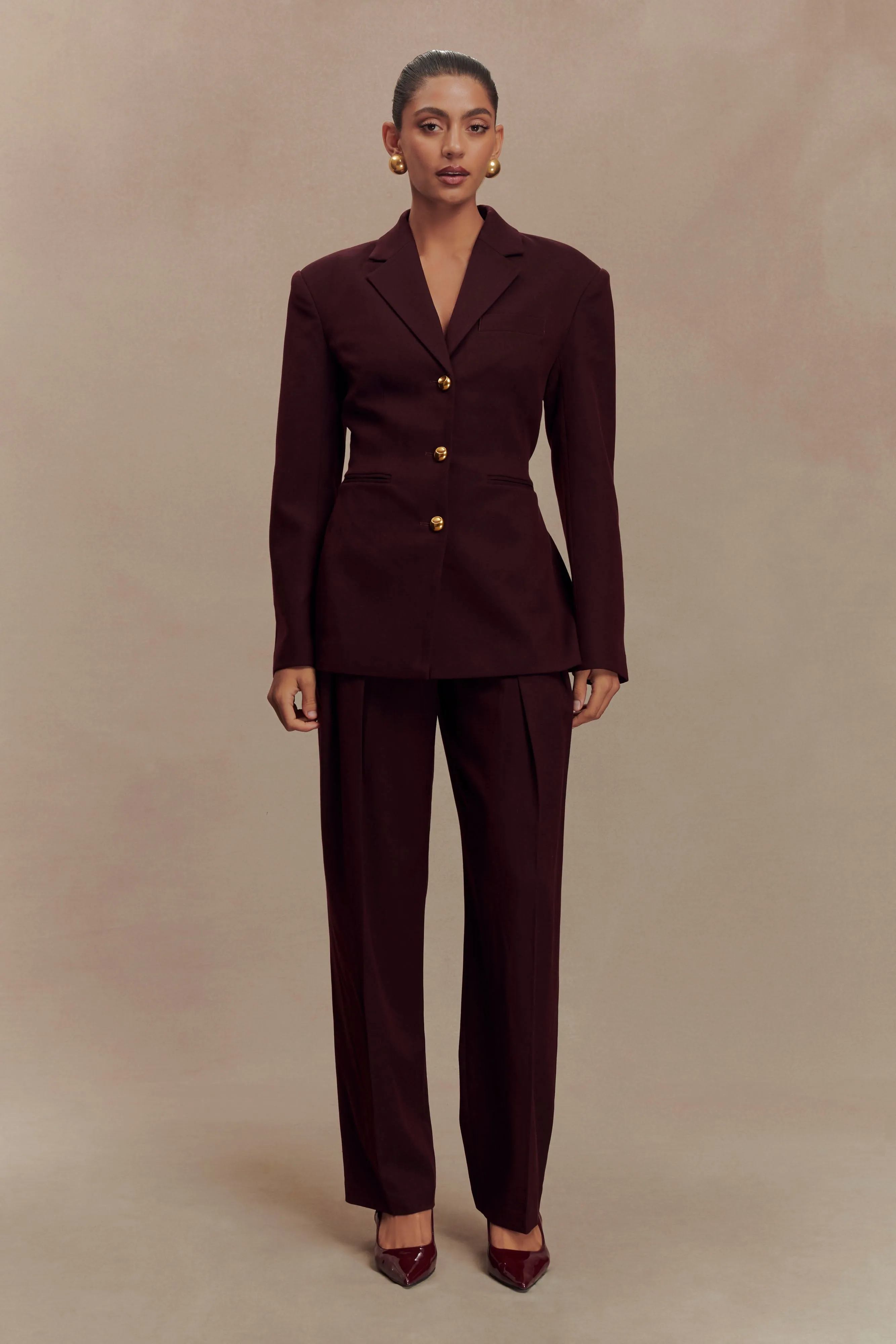 Penelope Pleated High Waisted Pants - Mahogany sold by Meshki product image thumbnail 3