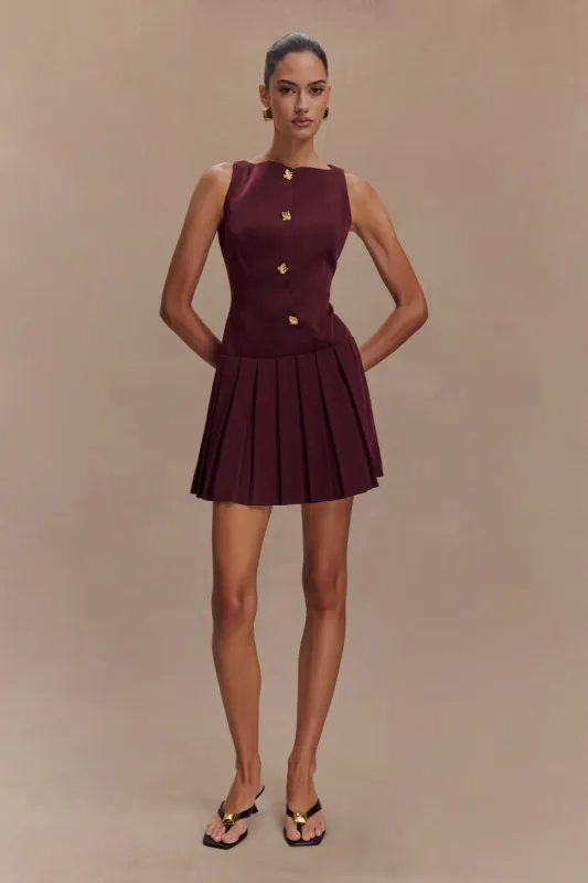Mackenzie Sleeveless Pleated Mini Dress - Mahogany sold by Meshki
