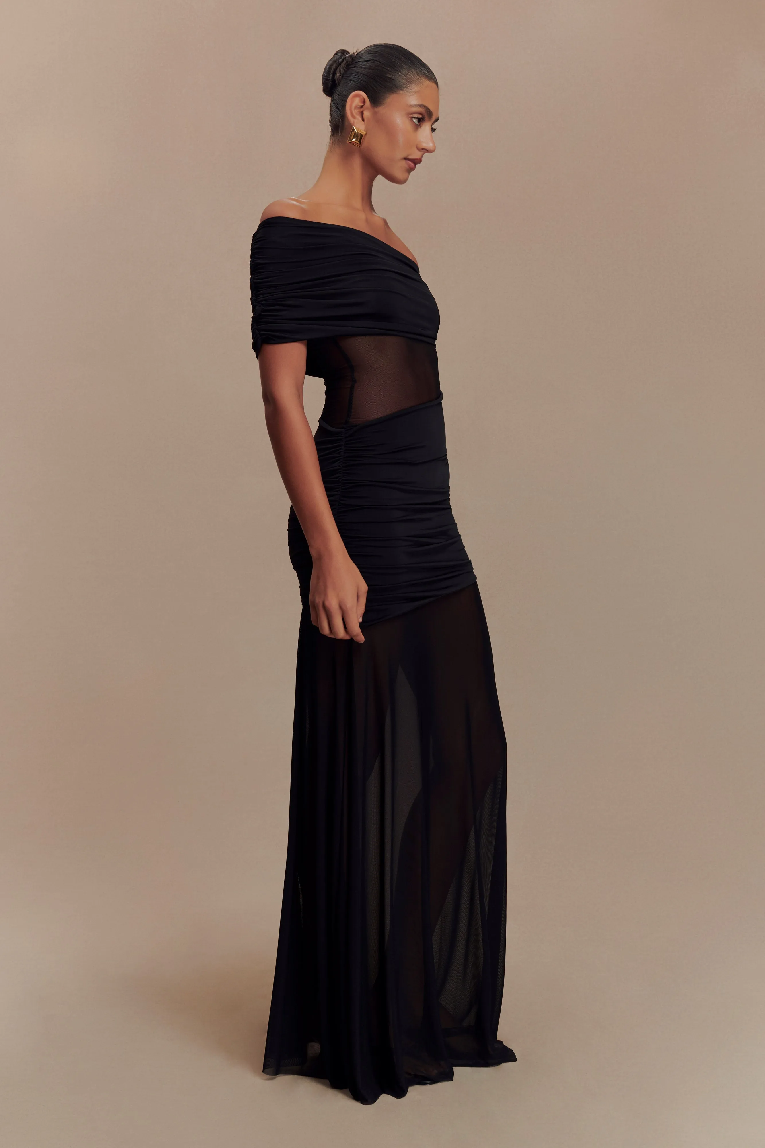 Dallas One Shoulder Mesh Maxi Dress - Black sold by Meshki product image thumbnail 4