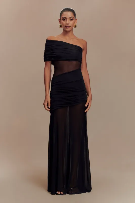 Dallas One Shoulder Mesh Maxi Dress - Black sold by Meshki
