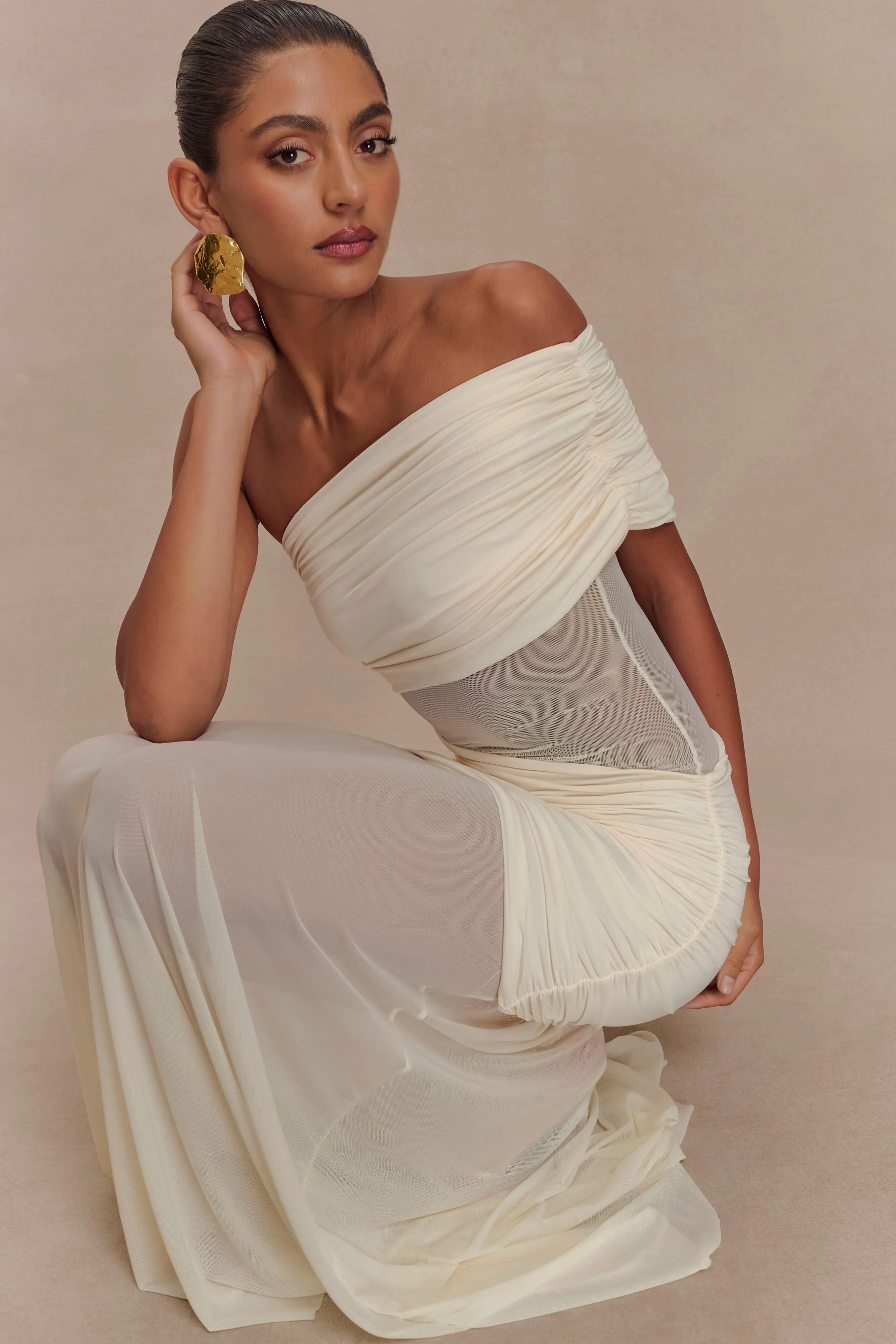 Dallas One Shoulder Mesh Maxi Dress - Ivory sold by Meshki product image thumbnail 5
