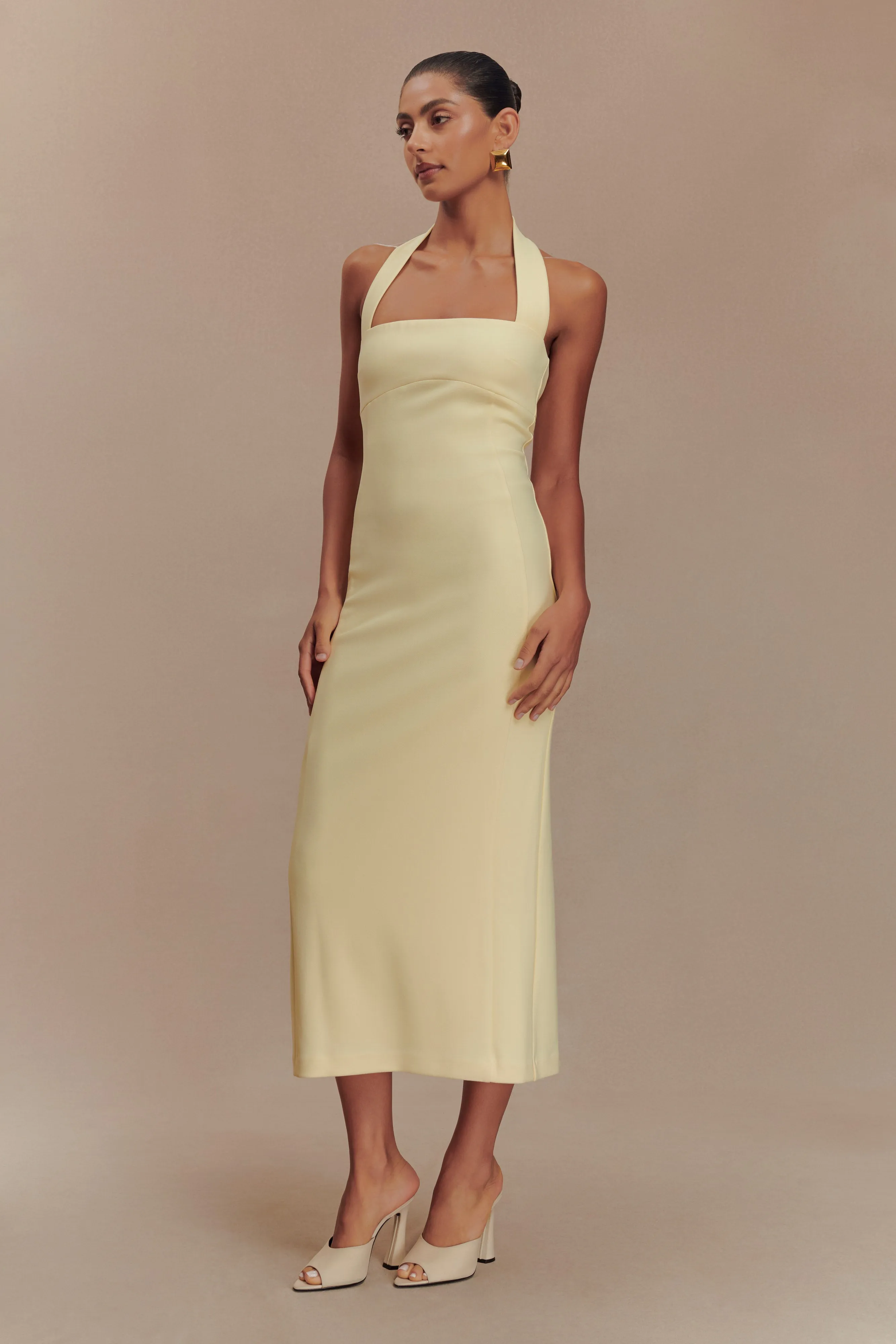 Amelita Suiting Halter Midi Dress - Pale Lemon sold by Meshki product image thumbnail 5