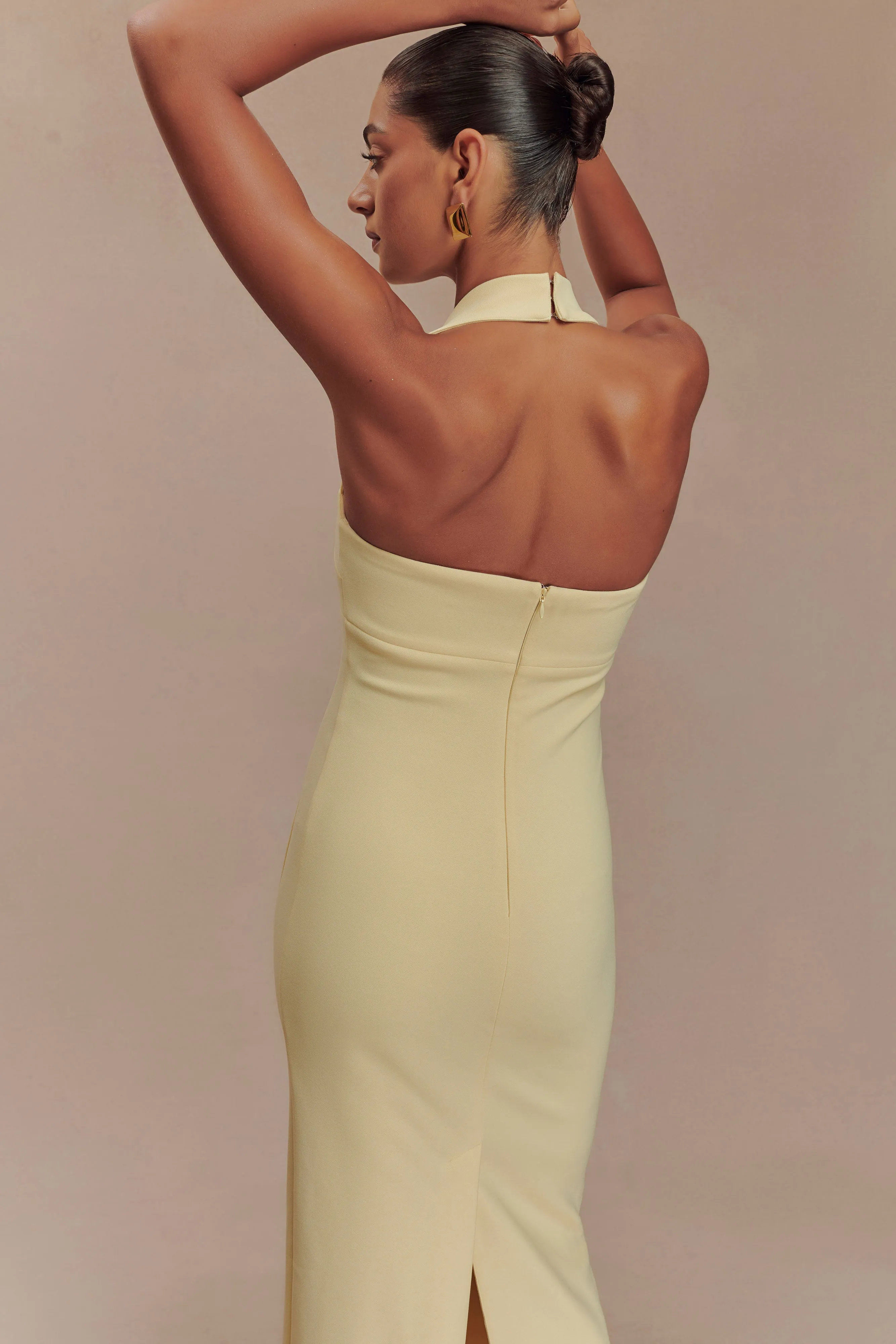 Amelita Suiting Halter Midi Dress - Pale Lemon sold by Meshki product image thumbnail 4