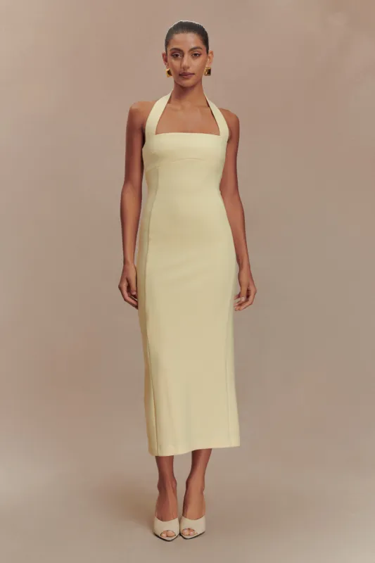 Amelita Suiting Halter Midi Dress - Pale Lemon sold by Meshki