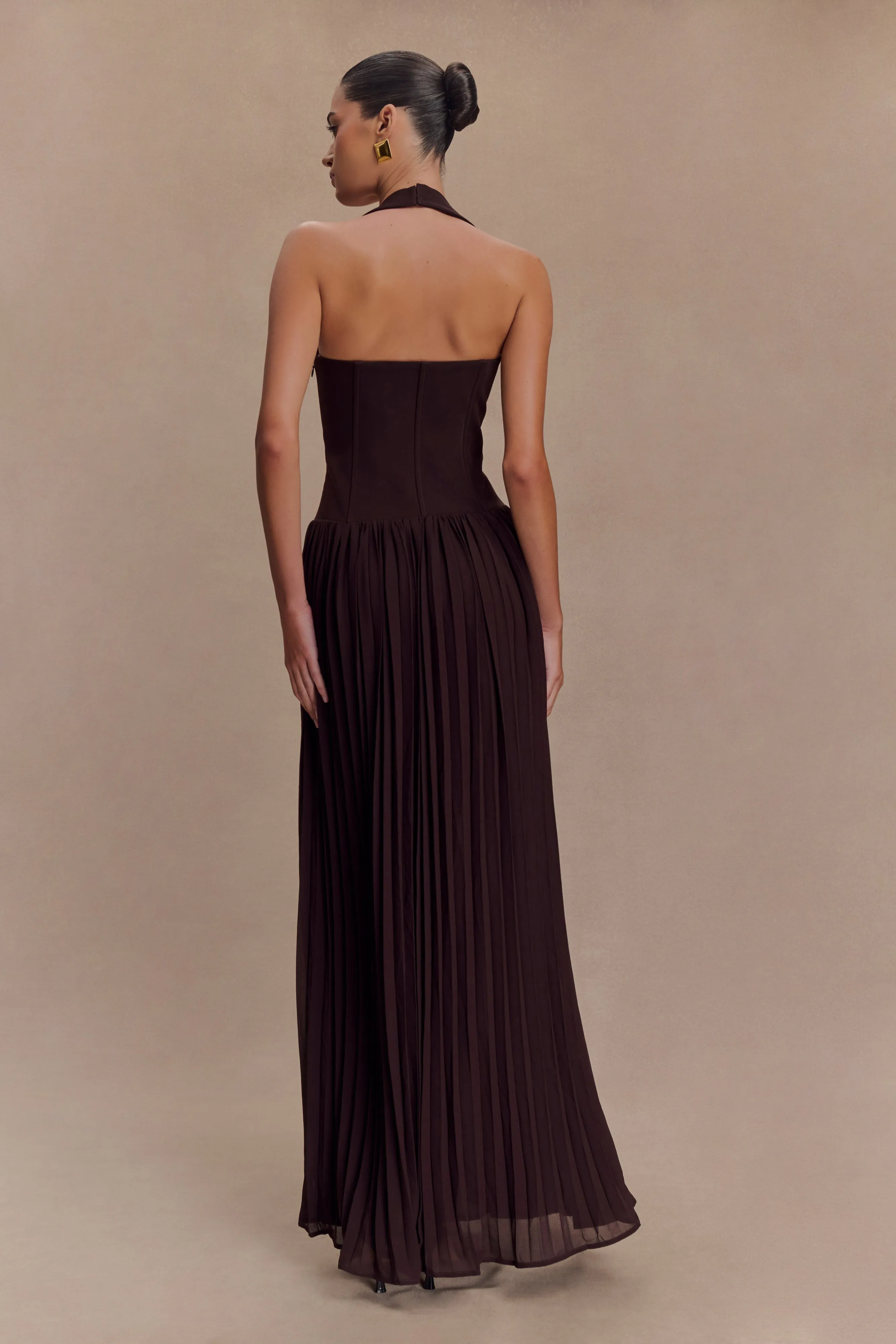 Stacie Pleated Halter Maxi Dress - Cacao sold by Meshki product image thumbnail 2