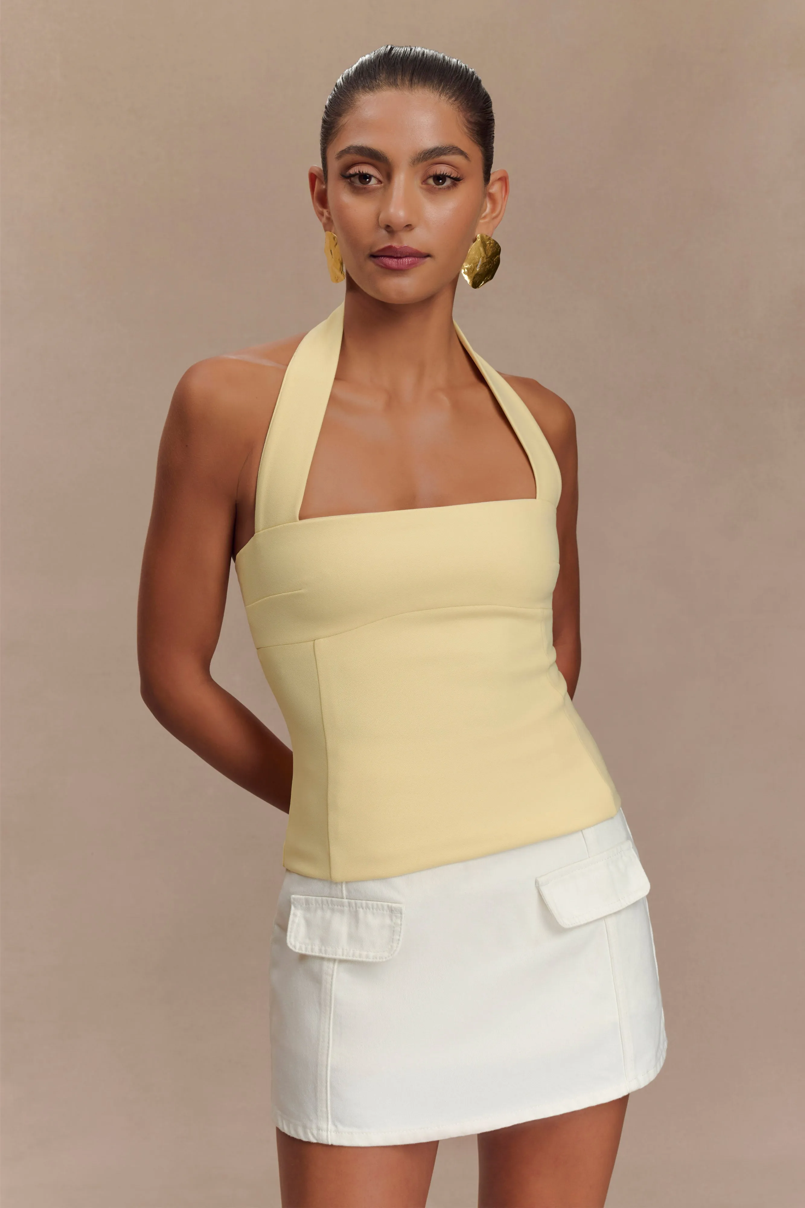 Amelita Suiting Halter Top - Pale Lemon sold by Meshki