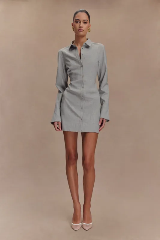 Dorian Fitted Shirt Mini Dress - Charcoal Marle sold by Meshki