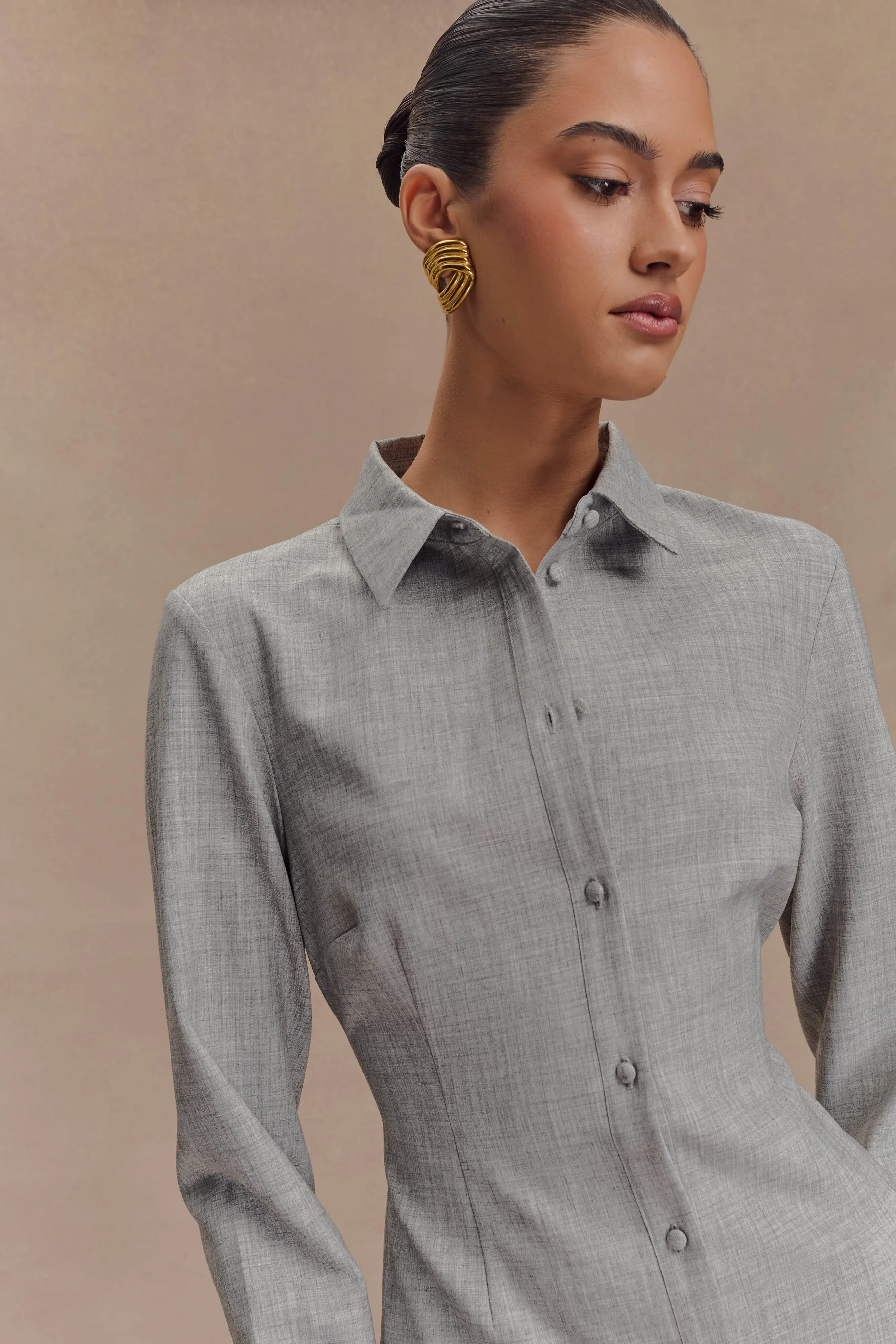 Dorian Fitted Shirt Mini Dress - Charcoal Marle sold by Meshki product image thumbnail 4