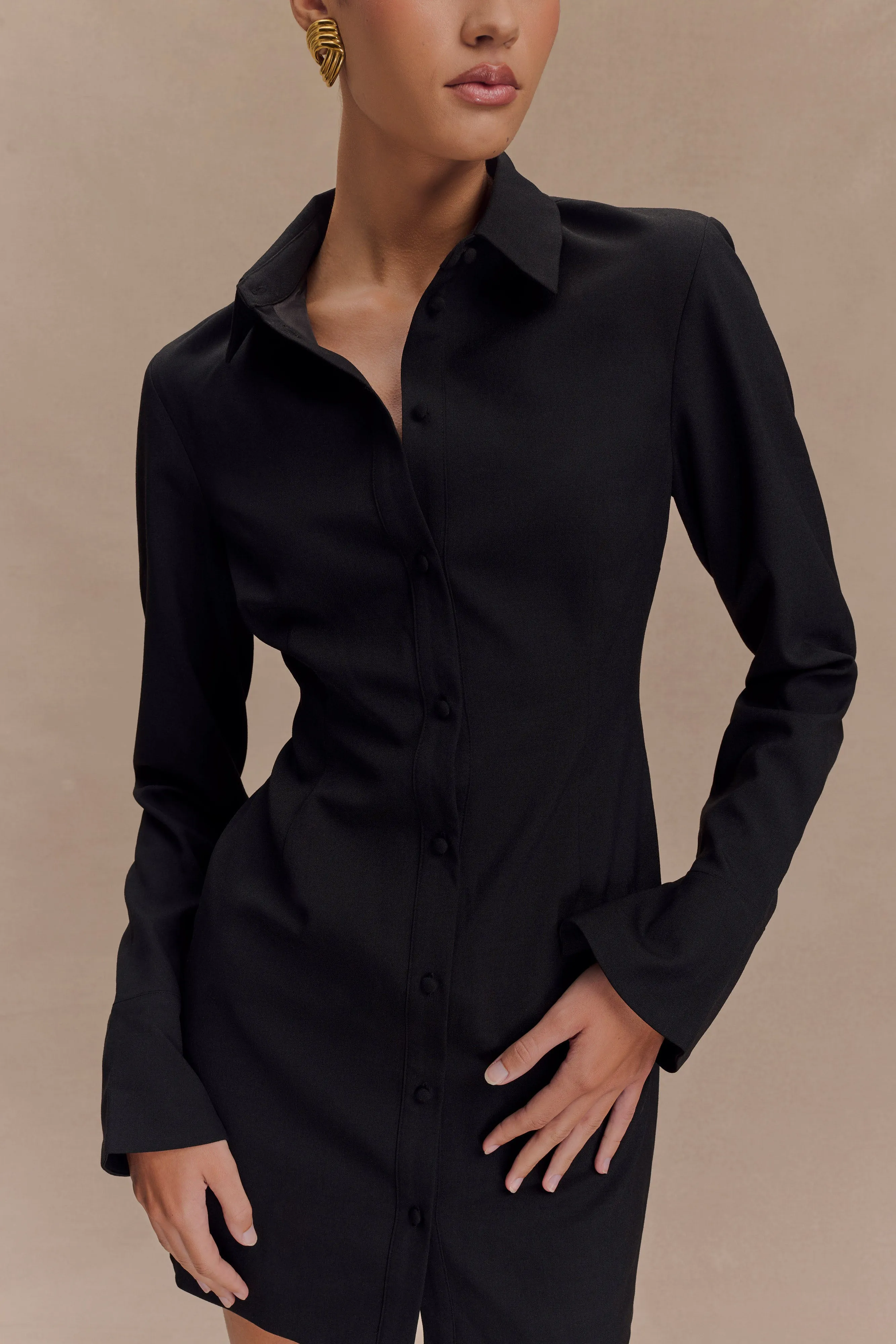 Dorian Fitted Shirt Mini Dress - Black sold by Meshki product image thumbnail 3