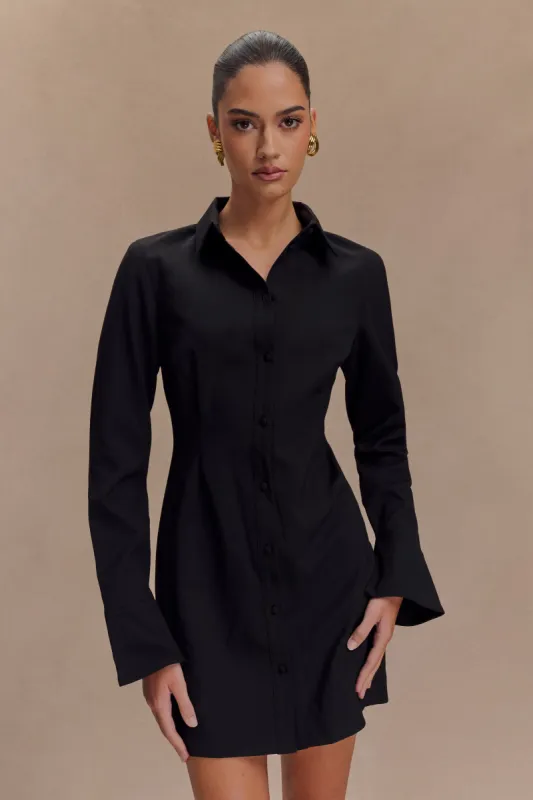 Dorian Fitted Shirt Mini Dress - Black sold by Meshki
