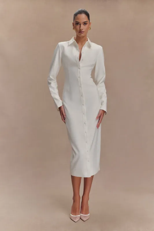 Dorian Fitted Shirt Midi Dress - White sold by Meshki