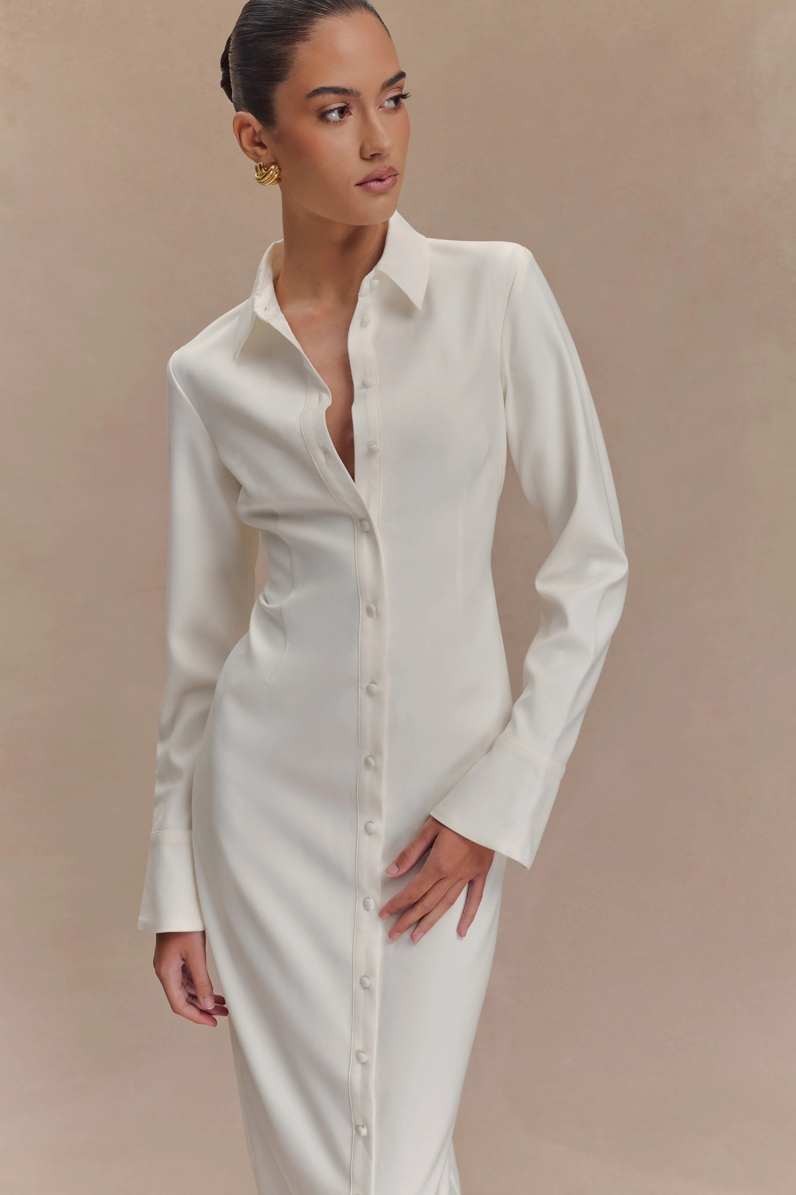Dorian Fitted Shirt Midi Dress - White sold by Meshki product image thumbnail 4
