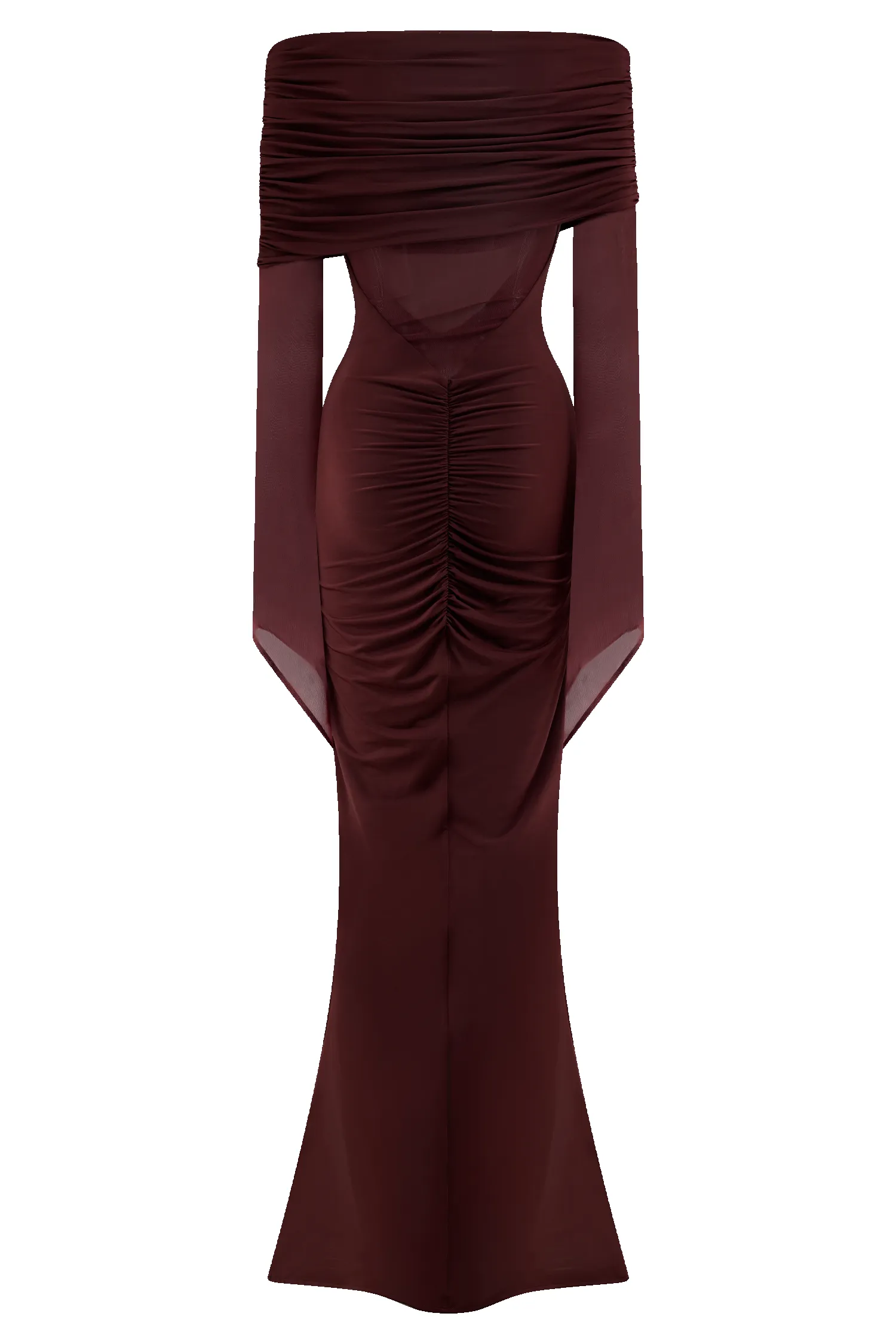 Kaitlin One Shoulder Slinky And Mesh Maxi Dress - Burgundy sold by Meshki product image thumbnail 5