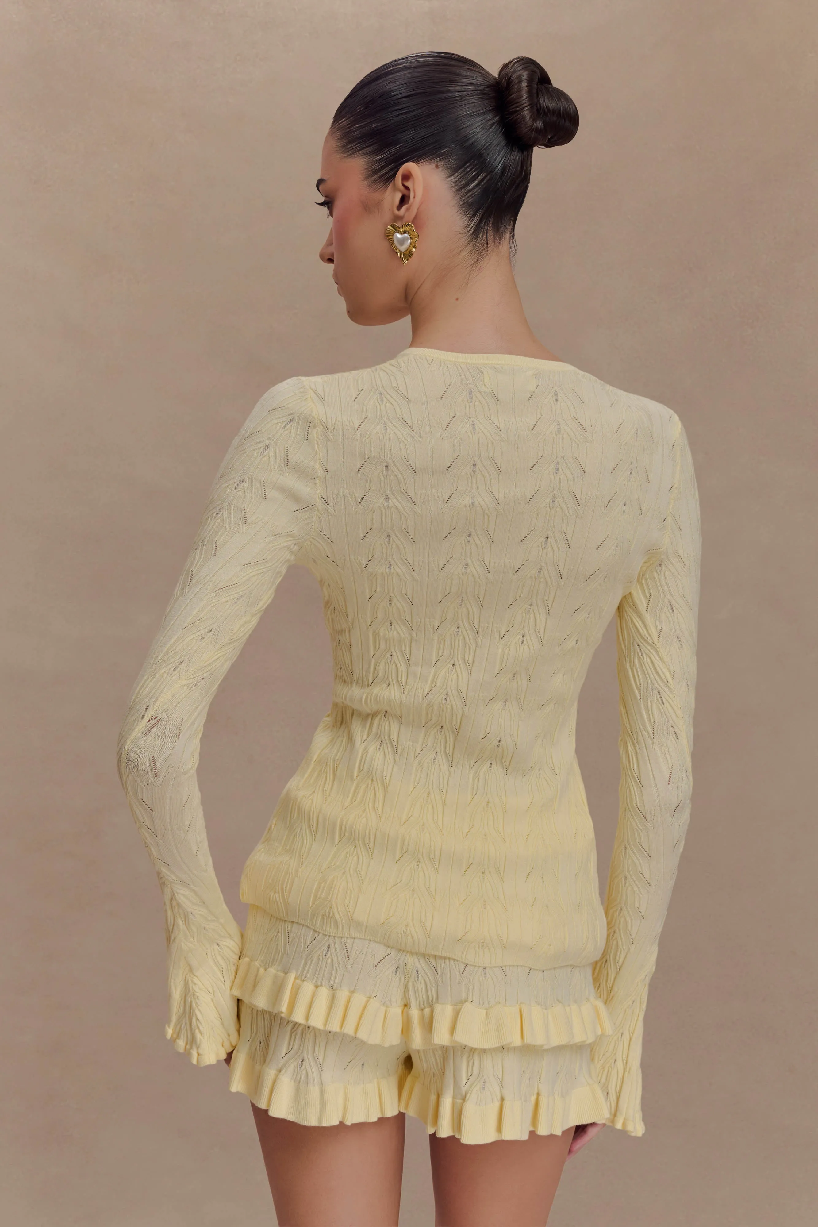 Amy Pointelle Bell Sleeve Cardigan - Lemon sold by Meshki product image thumbnail 2