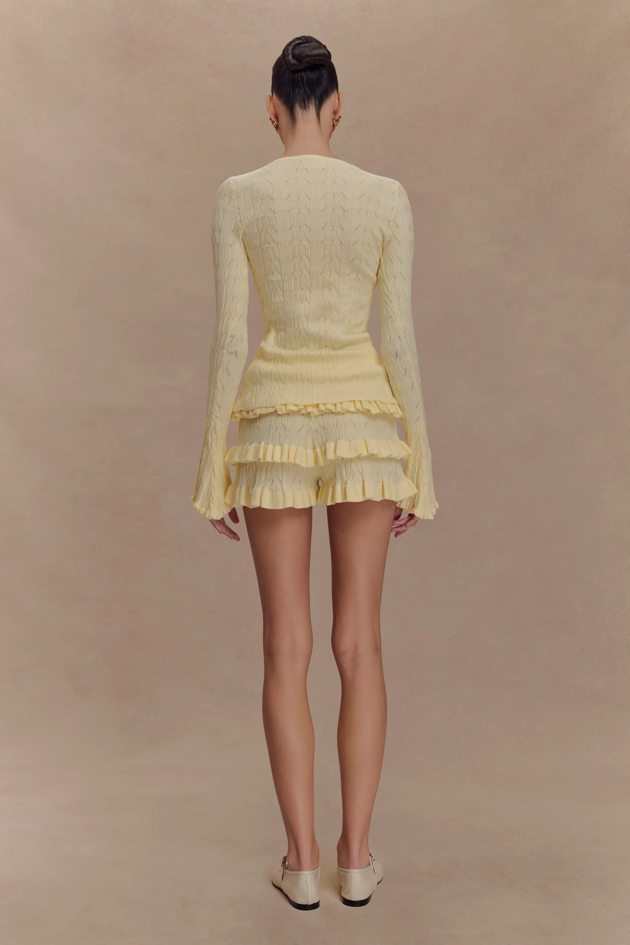 Amy Pointelle Bell Sleeve Cardigan - Lemon sold by Meshki product image thumbnail 4