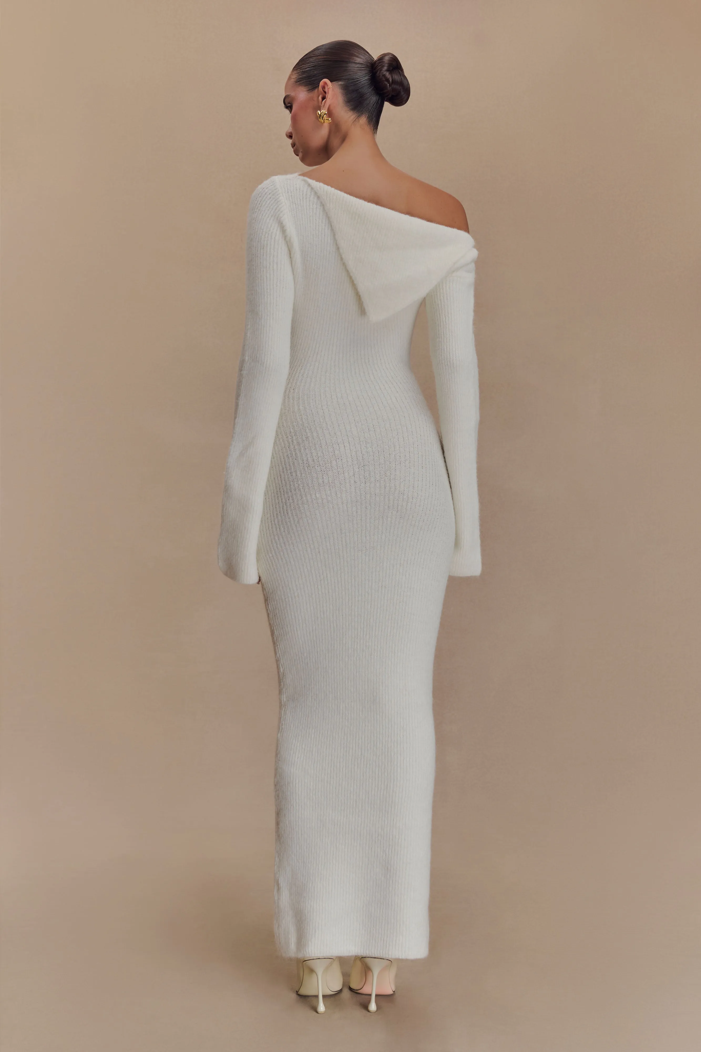 Magenta One Shoulder Fluffy Knit Midi Dress - Ivory sold by Meshki product image thumbnail 2