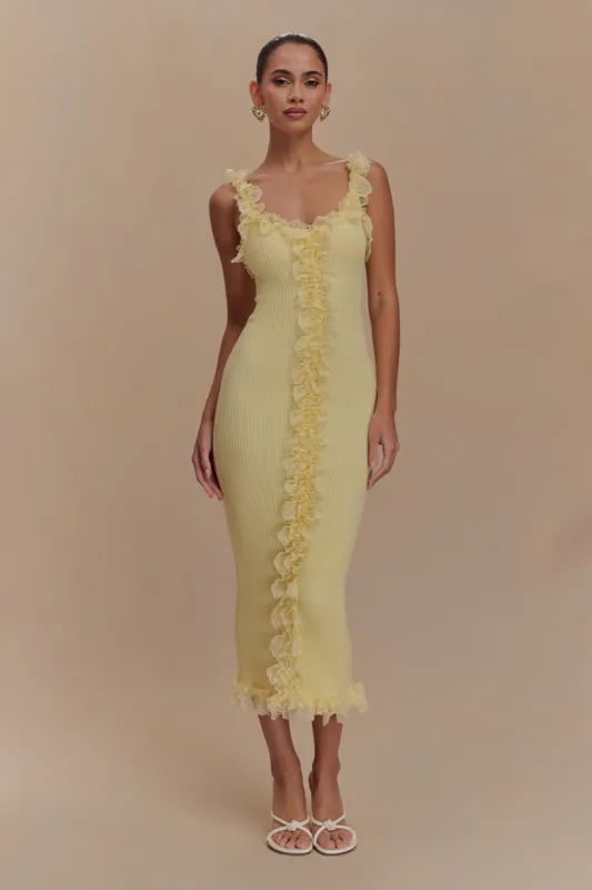 Shay Lace Ruffle Knit Maxi Dress - Lemon sold by Meshki