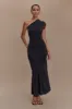 Chloe Peached Jersey One Shoulder Midi Dress - Black sold by Meshki