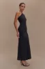 Chloe Peached Jersey One Shoulder Midi Dress - Black sold by Meshki